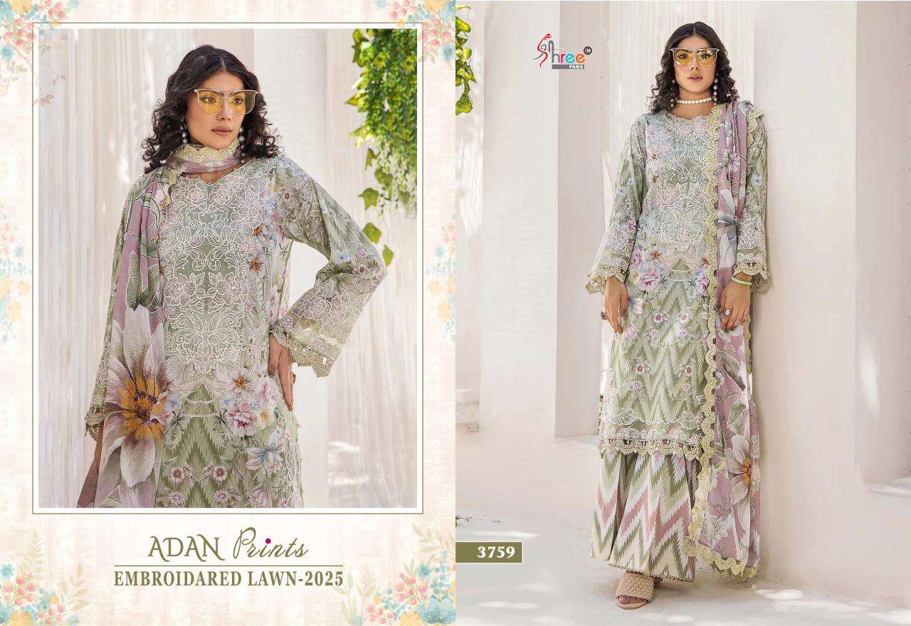 SHREE FAB ADAN PRINTS EMBROIDERED LAWN 2025 CATALOGUE WHOLESALER 