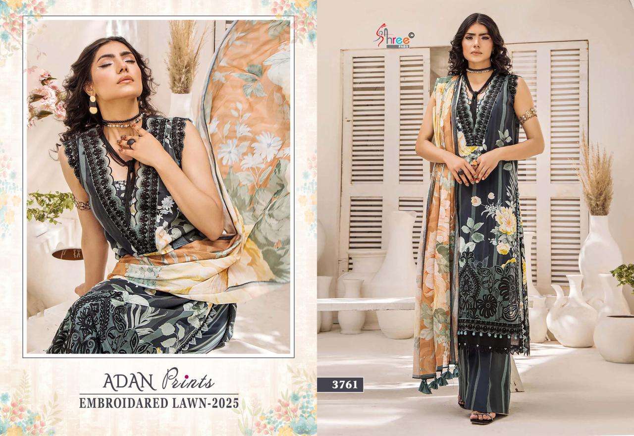SHREE FAB ADAN PRINTS EMBROIDERED LAWN 2025 CATALOGUE WHOLESALER 