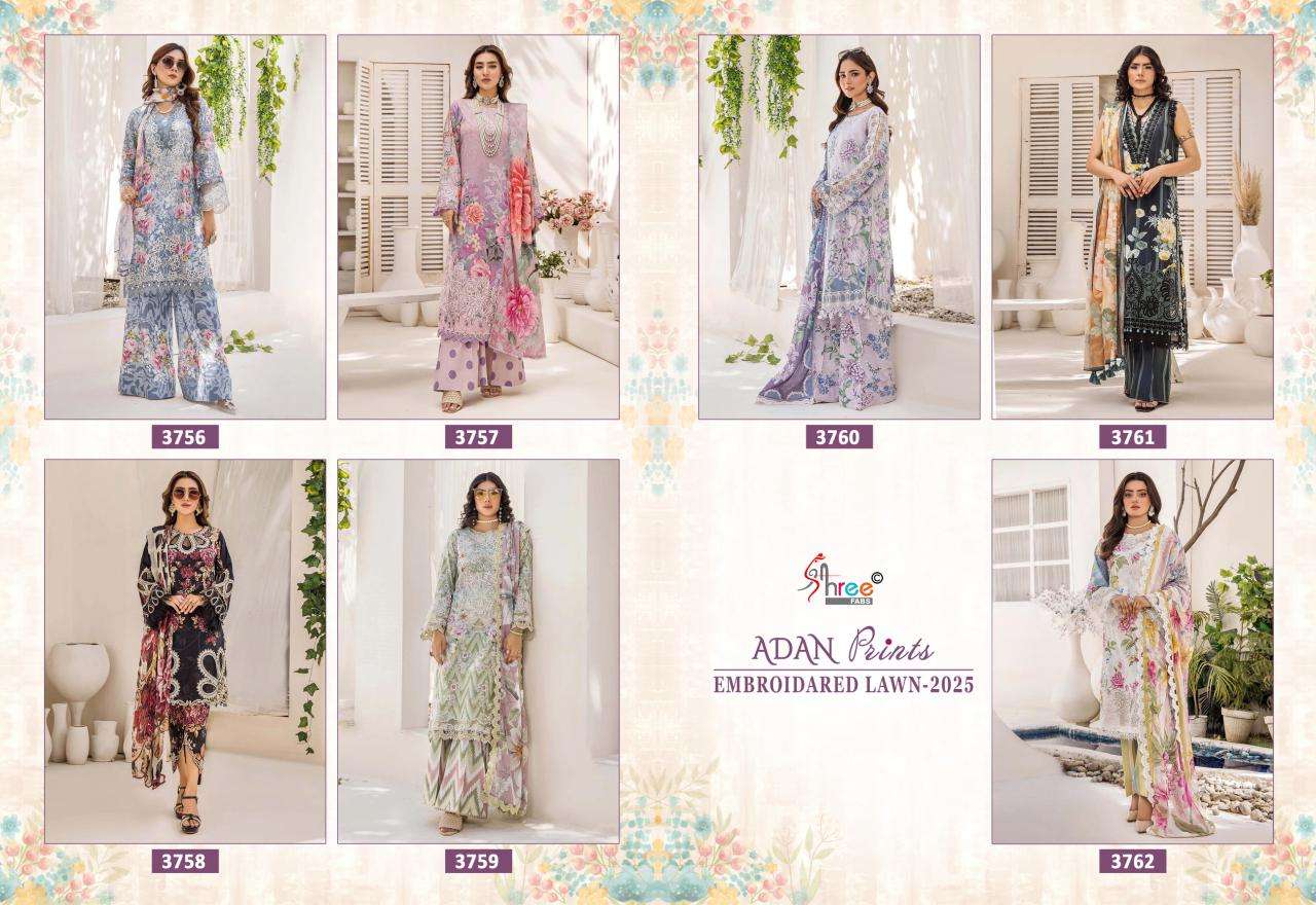 SHREE FAB ADAN PRINTS EMBROIDERED LAWN 2025 CATALOGUE WHOLESALER 