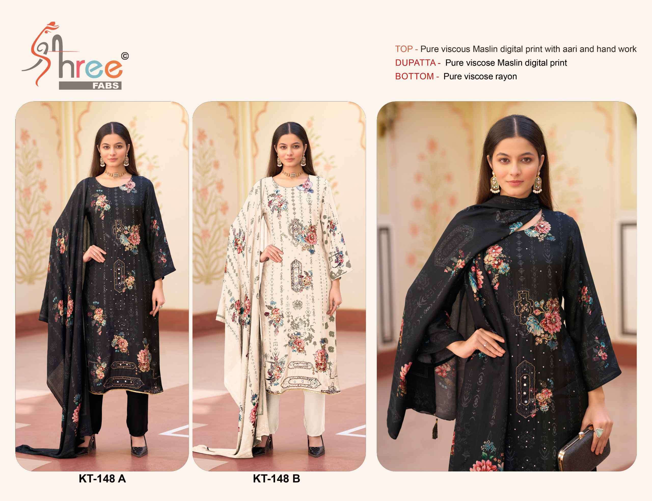 SHREE FAB KT 148 COLORS PURE VISCOSE MUSLIN LADIES SUIT COLLECTION BEST RATE DEALER 2025
