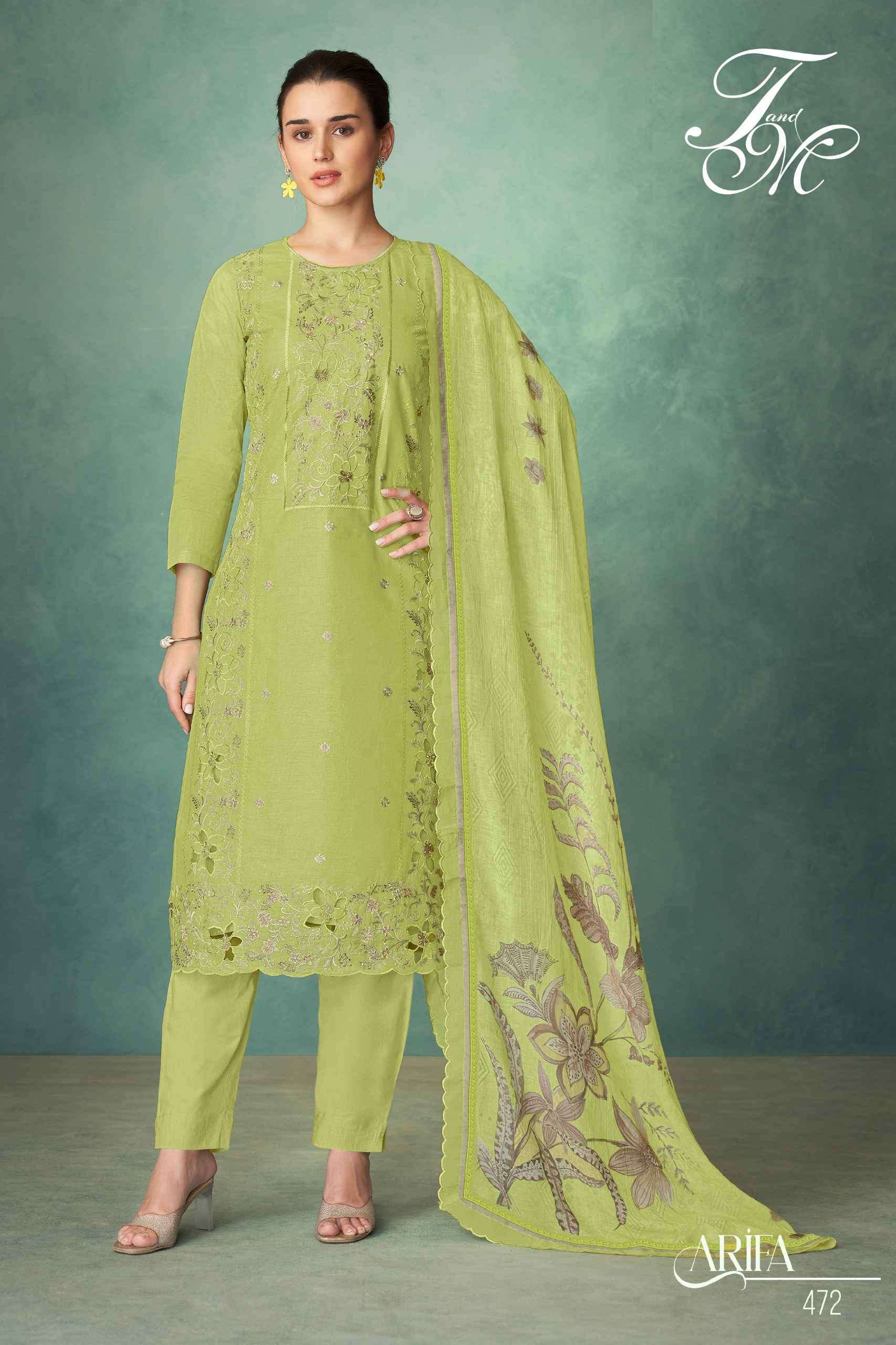 T AND M DESIGNER ARIFA ORGANDY SUIT CATALOG WHOLESALER 2025