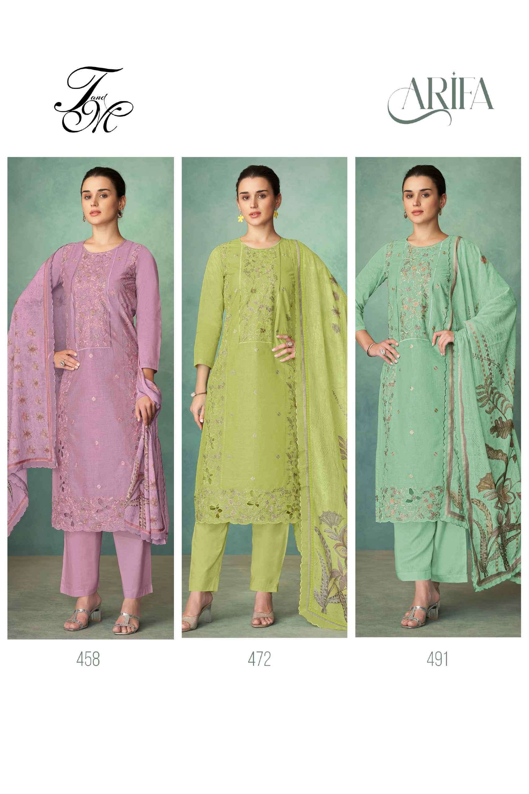 T AND M DESIGNER ARIFA ORGANDY SUIT CATALOG WHOLESALER 2025