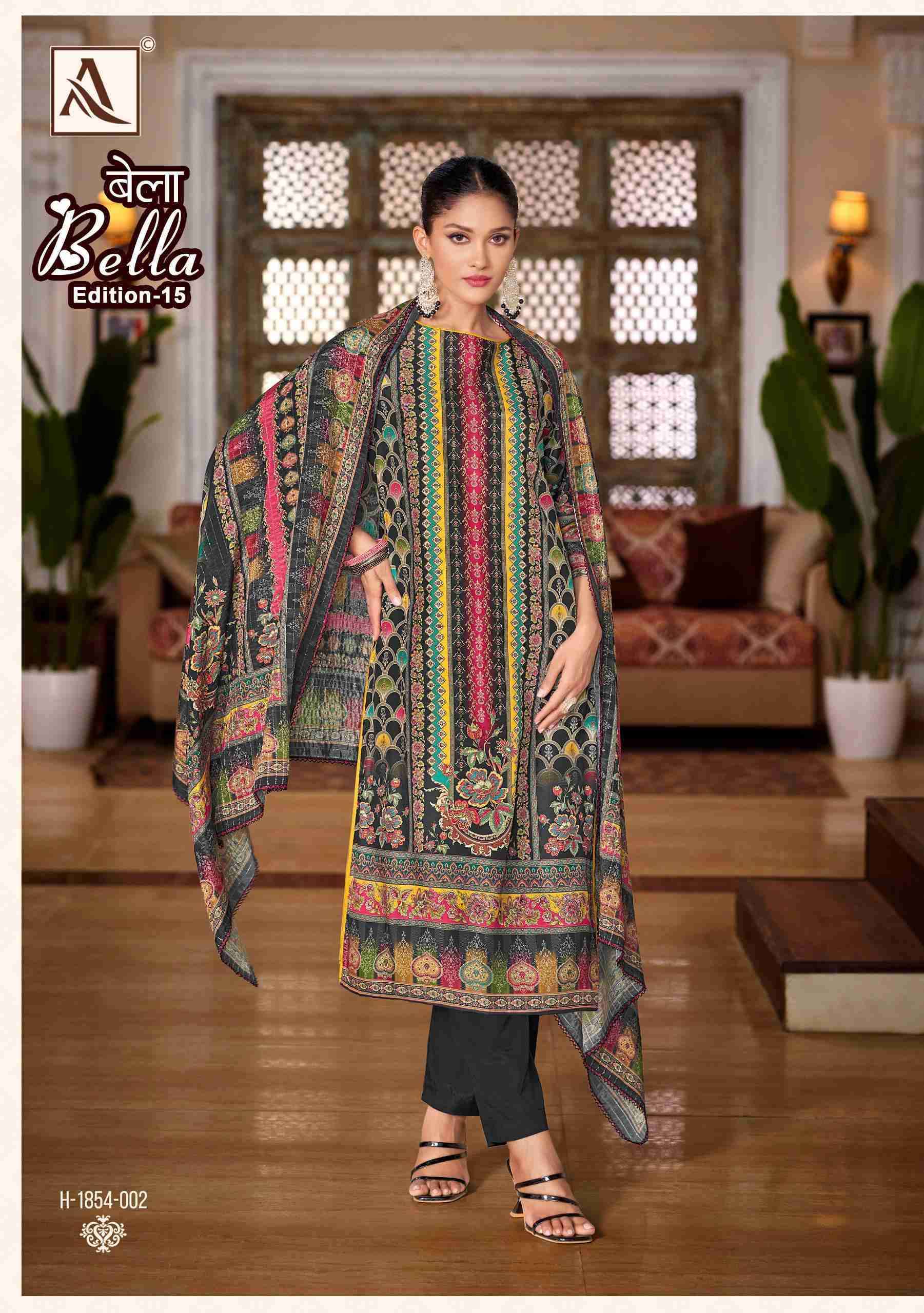 ALOK SUIT BELLA EDITION 15 PURE MUSLIN LADIES SUIT CATALOG EXPORTER IN SURAT 