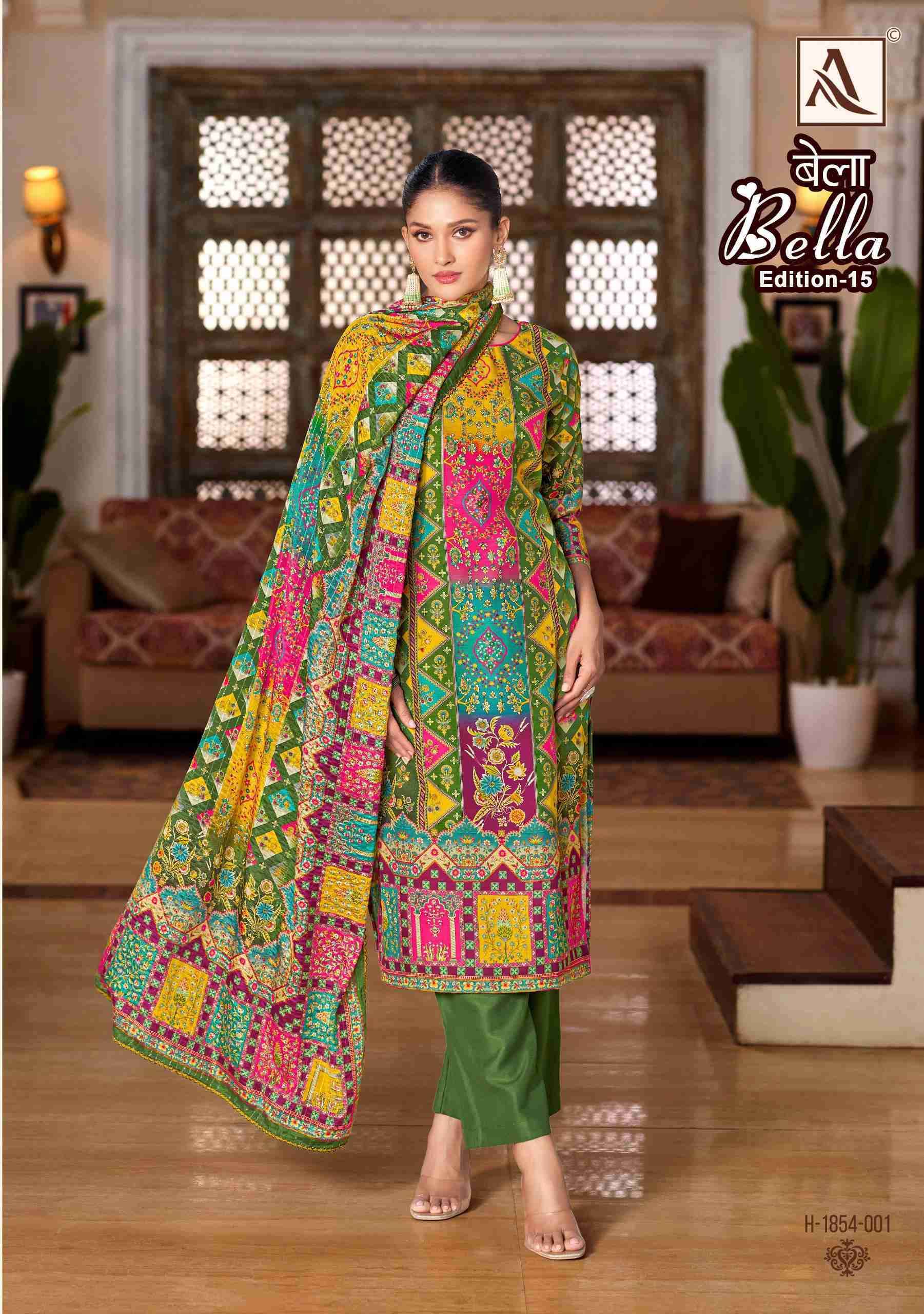 ALOK SUIT BELLA EDITION 15 PURE MUSLIN LADIES SUIT CATALOG EXPORTER IN SURAT 