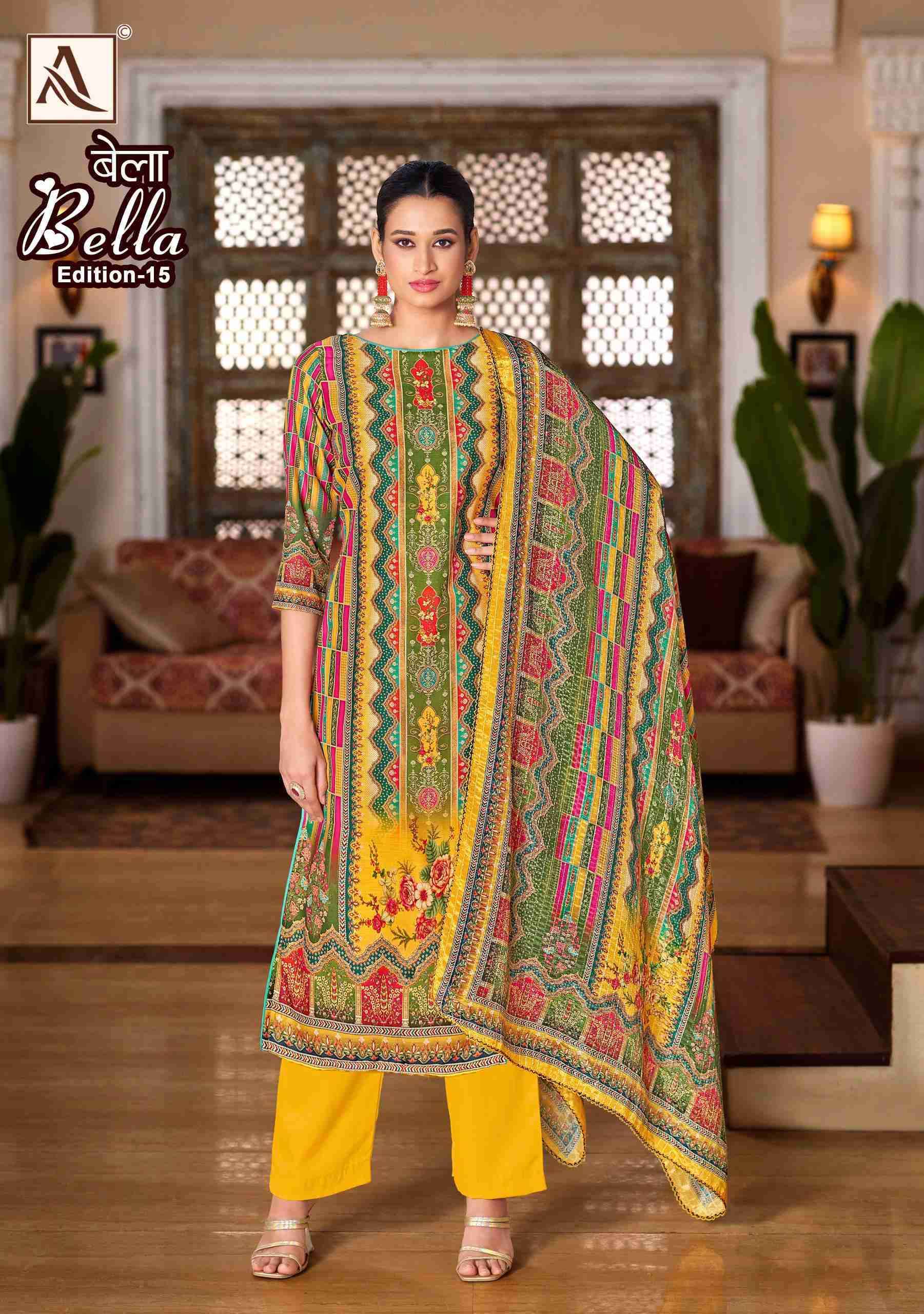 ALOK SUIT BELLA EDITION 15 PURE MUSLIN LADIES SUIT CATALOG EXPORTER IN SURAT 