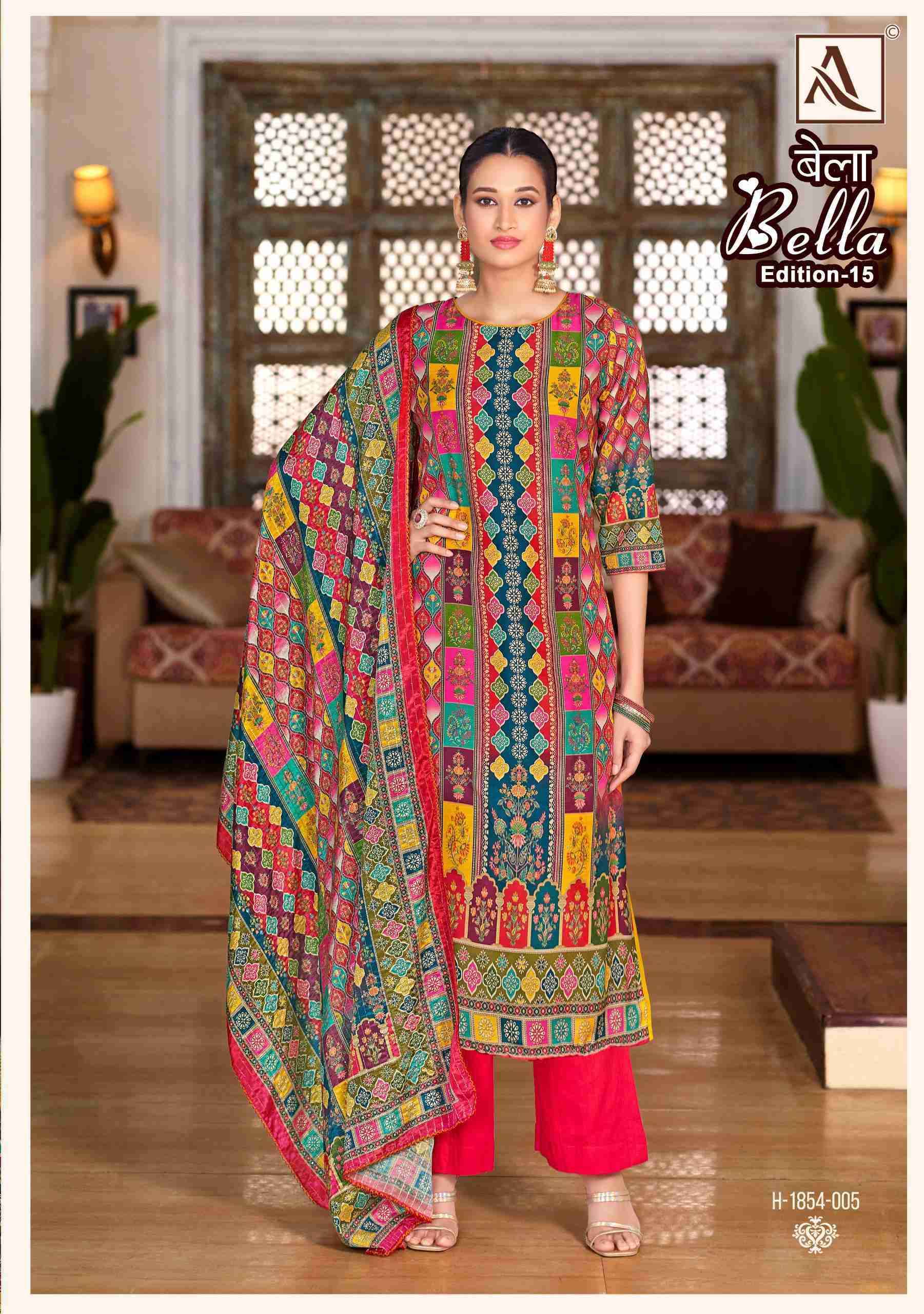ALOK SUIT BELLA EDITION 15 PURE MUSLIN LADIES SUIT CATALOG EXPORTER IN SURAT 