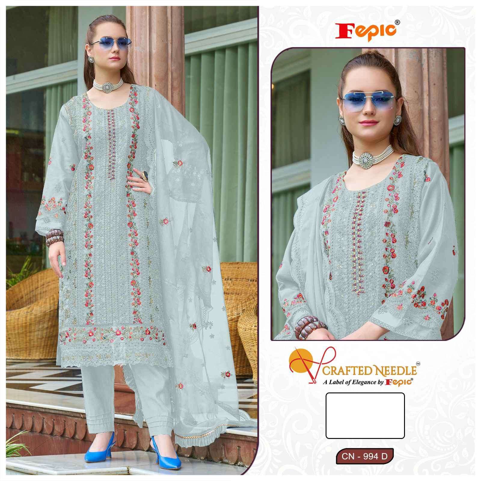 FEPIC CN 994 COLORS PAKISTANI ORGANZA SUIT READYMADE COLLECTION WHOLESALER 