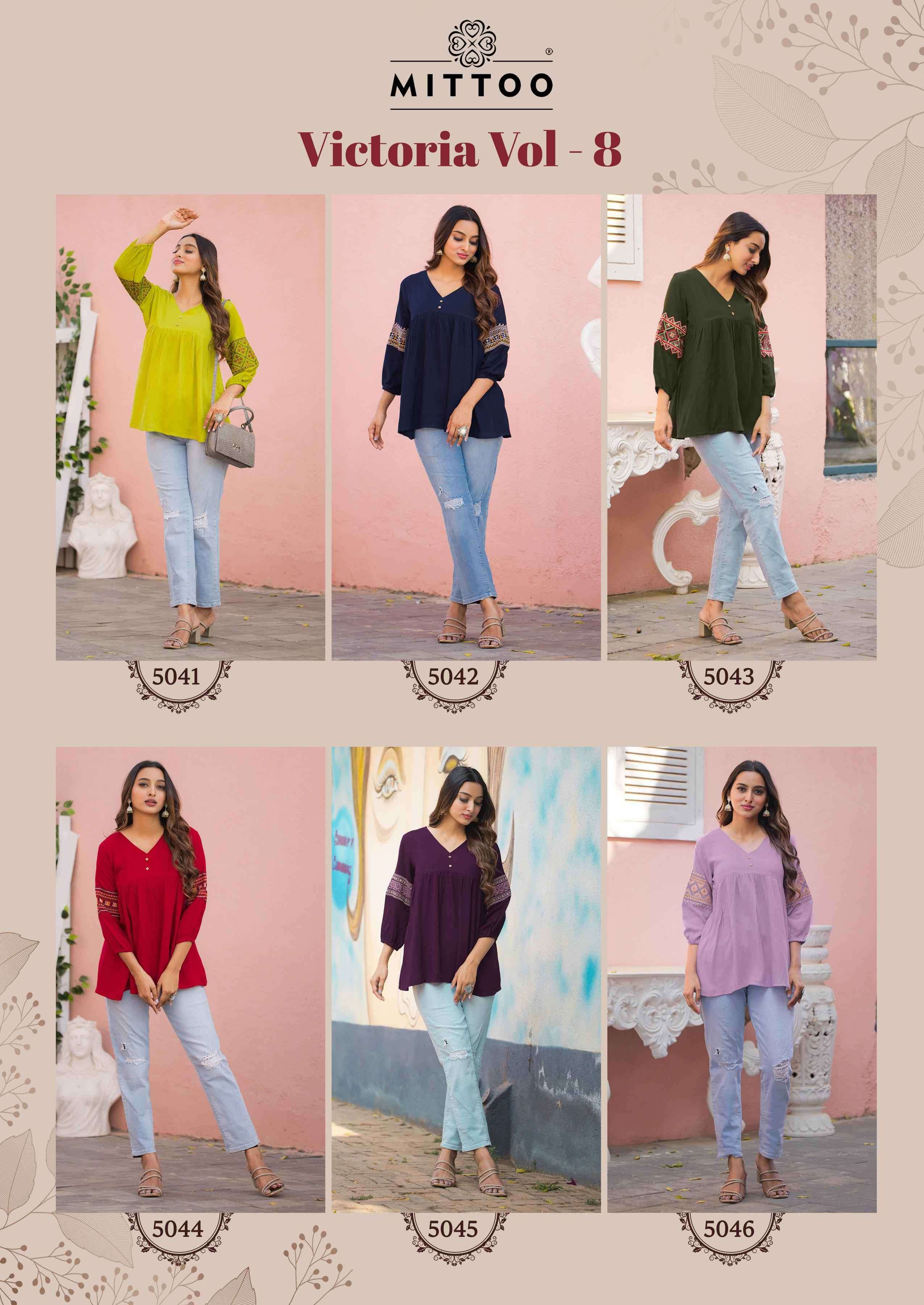 MITTOO VICTORIA VOL 8 RAYON WRINKLE SHORT TOP CATALOG EXPORTER IN SURAT 2025