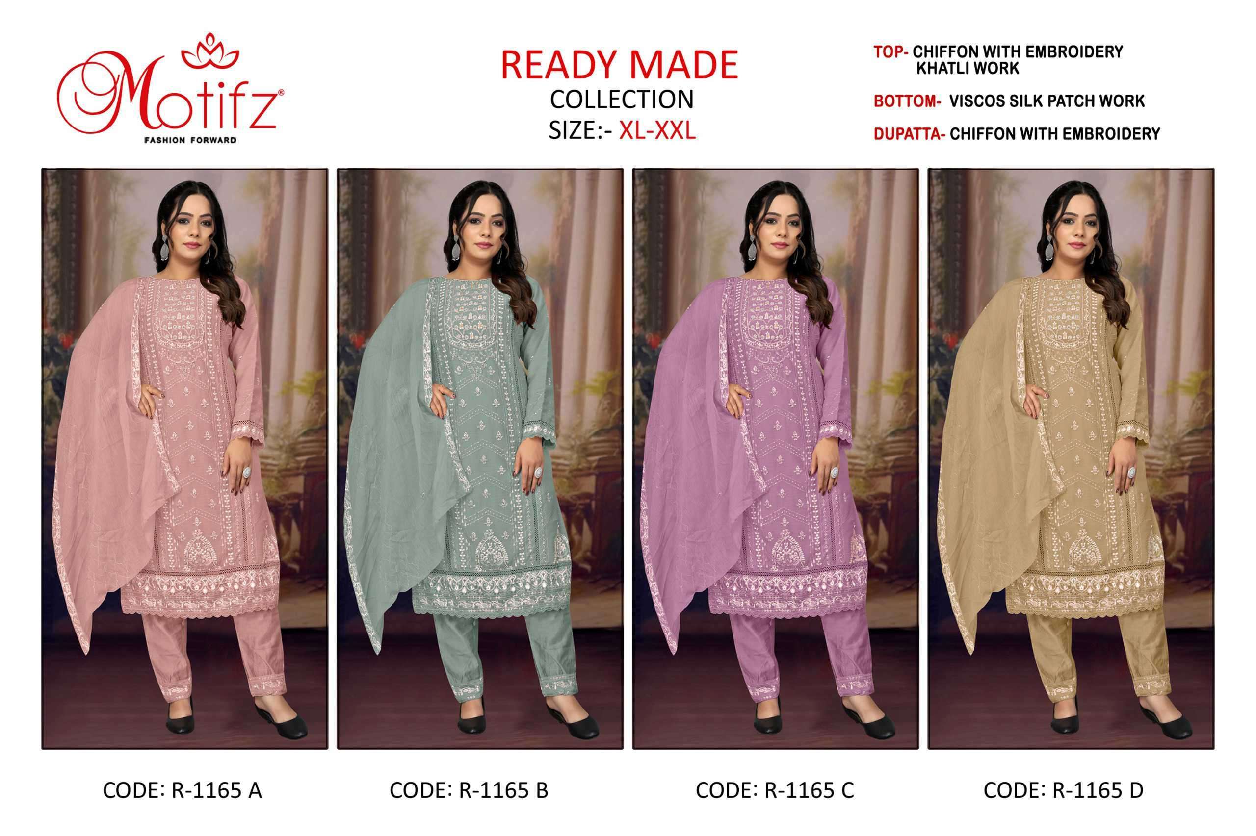 MOTIFZ D 1165 COLORS DESIGNER CHIFFON SALWER SUIT COLLECTION BEST RATE DEALER 