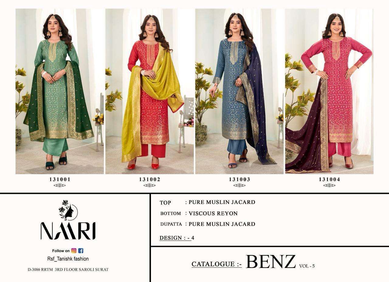 NAARI BENZ VOL 5 LATEST DESIGNES MUSLIN JACQUARD SUIT CATALOG EXPORTER 2025