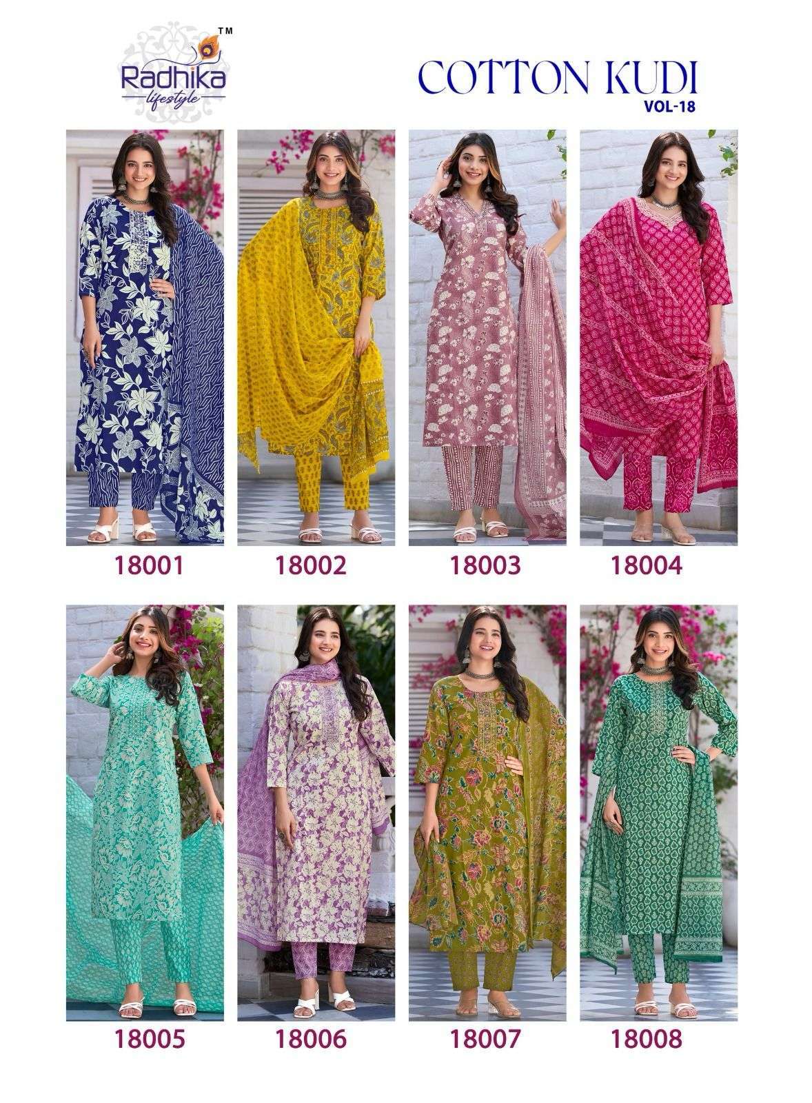 RADHIKA LIFESTYLE COTTON KUDI VOL 18 COTTON  KURTI PANT WITH DUPATTA LATEST CATALOGUE