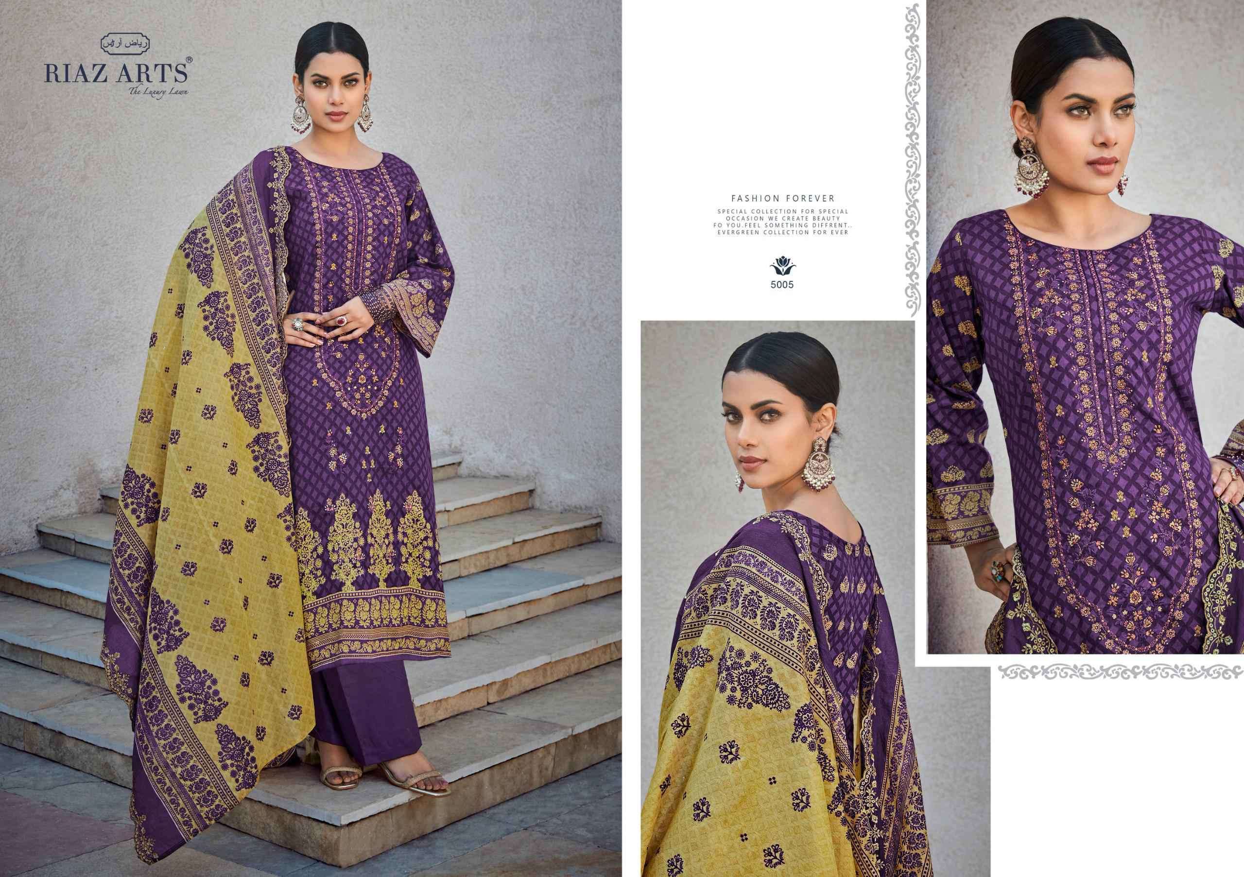 RIAZ ART BIN SAEED VOL 5 FANCY LADIES WEAR COTTON SUIT CATALOGUE WHOLESALER 