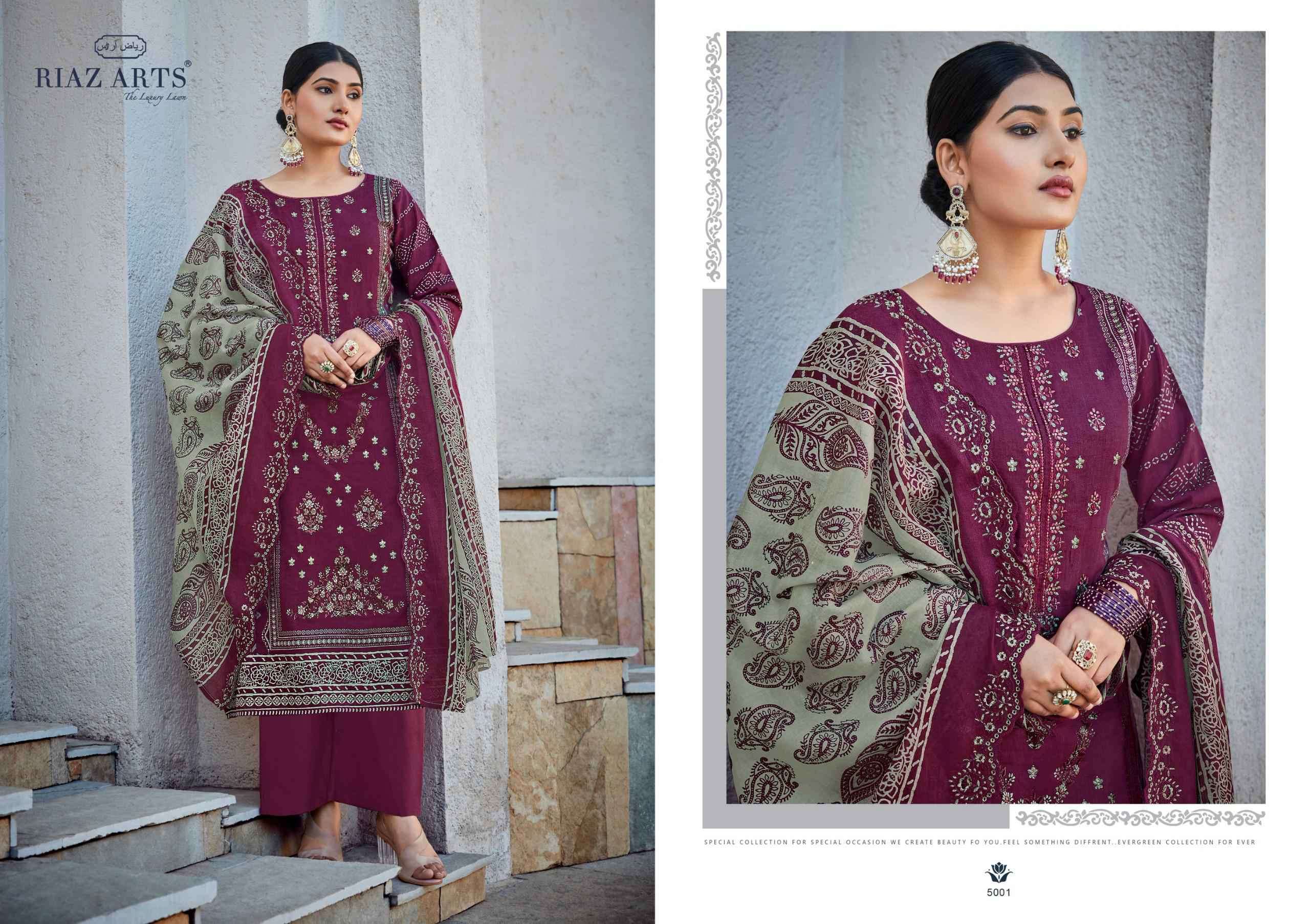 RIAZ ART BIN SAEED VOL 5 FANCY LADIES WEAR COTTON SUIT CATALOGUE WHOLESALER 