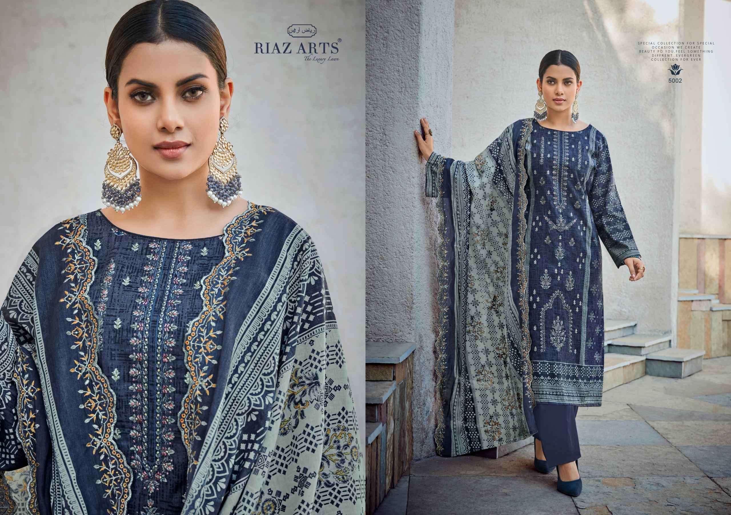 RIAZ ART BIN SAEED VOL 5 FANCY LADIES WEAR COTTON SUIT CATALOGUE WHOLESALER 