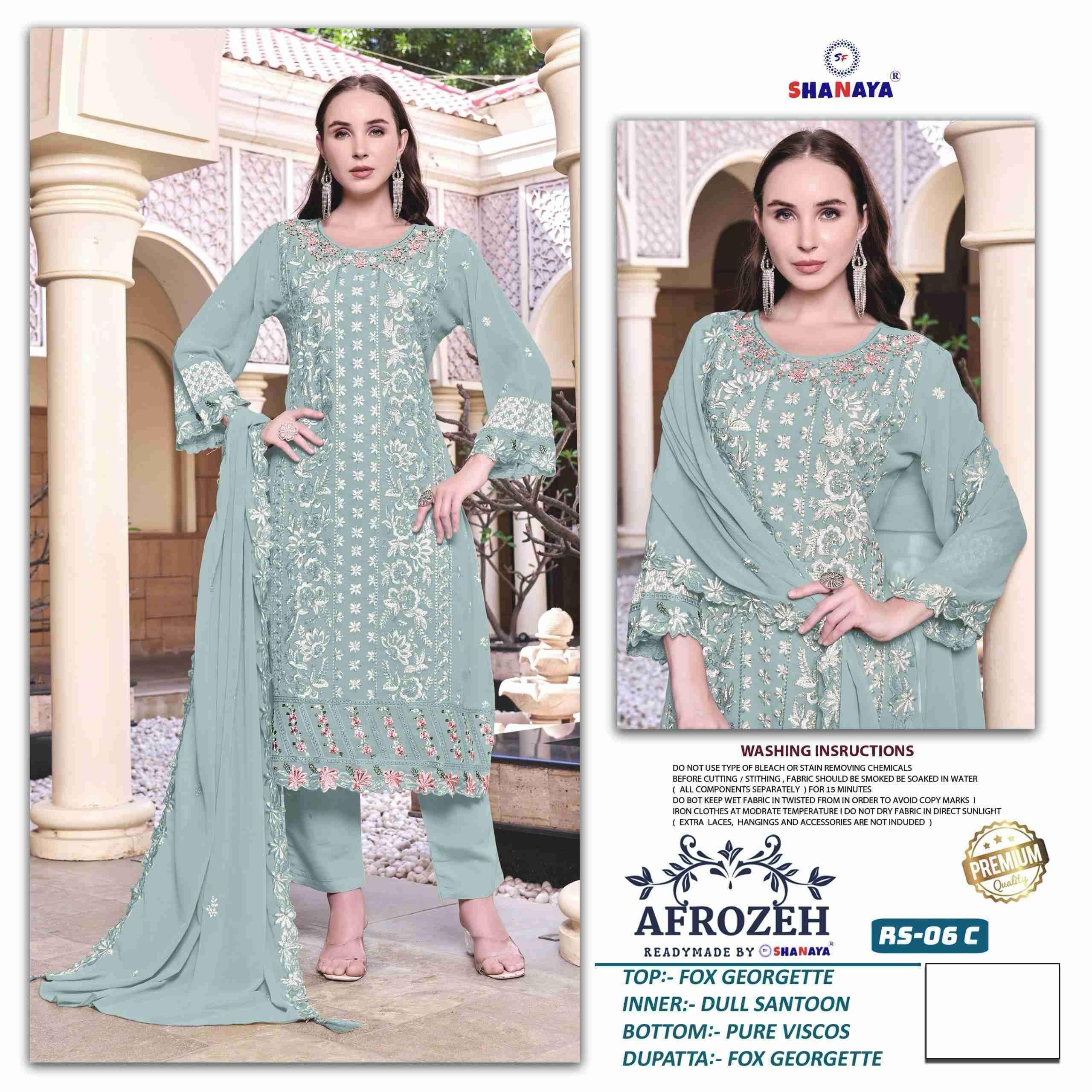 SHANAYA AFROZEH RS 06 COLORS DESIGNER PAKISTANI READYMADE SUIT COLLECTION BEST RATE 