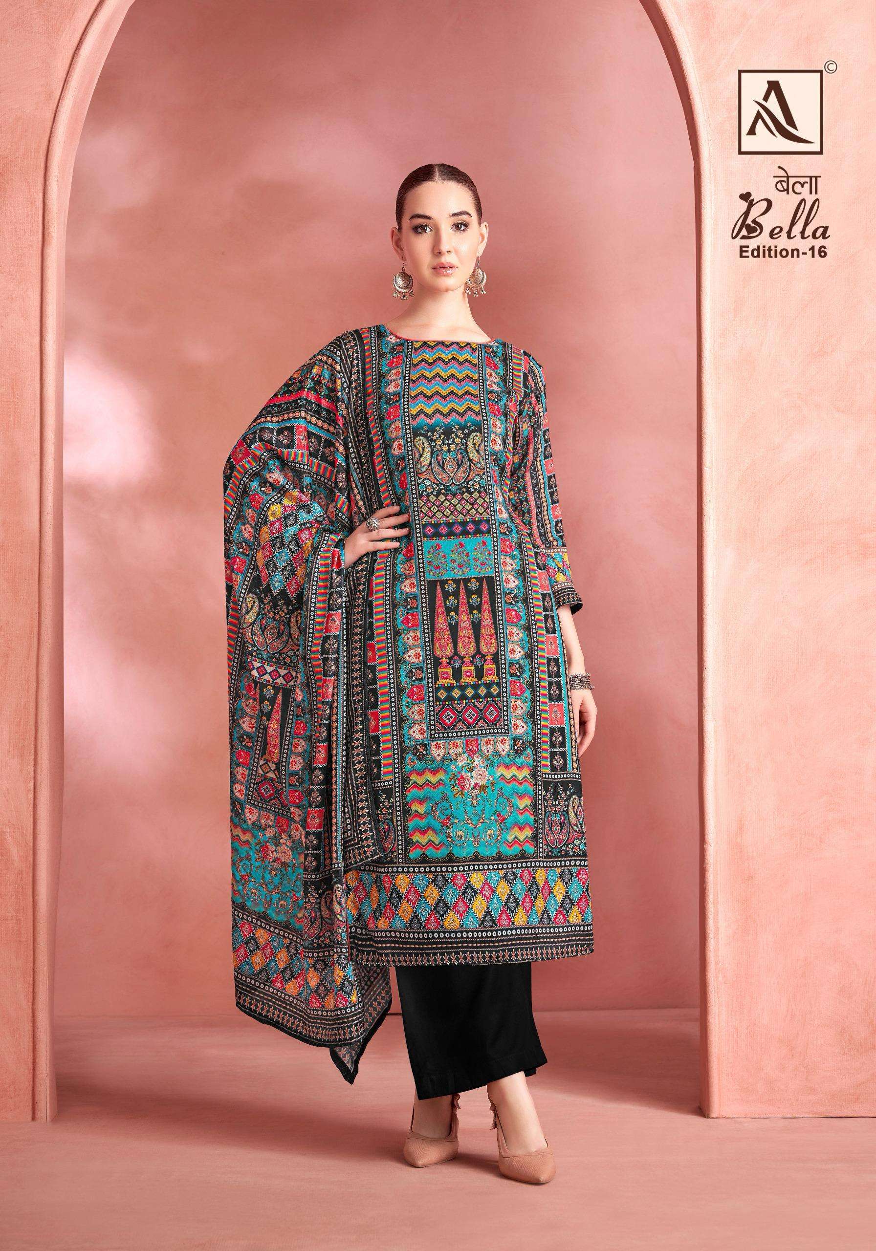 ALOK SUIT BELLA EDITION 16 PURE MUSLIN LADIES SUIT CATALOG EXPORTER IN SURAT 