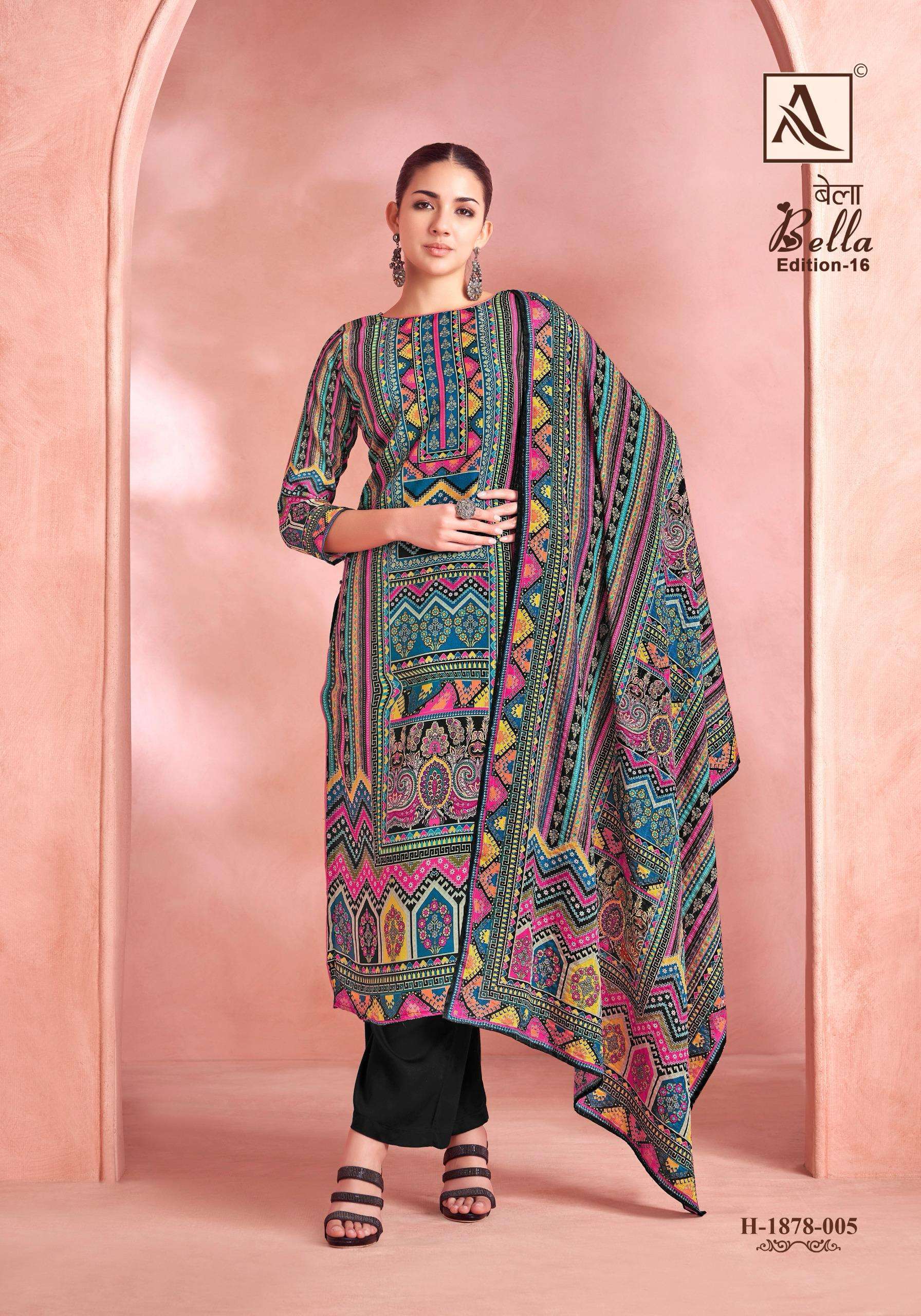 ALOK SUIT BELLA EDITION 16 PURE MUSLIN LADIES SUIT CATALOG EXPORTER IN SURAT 