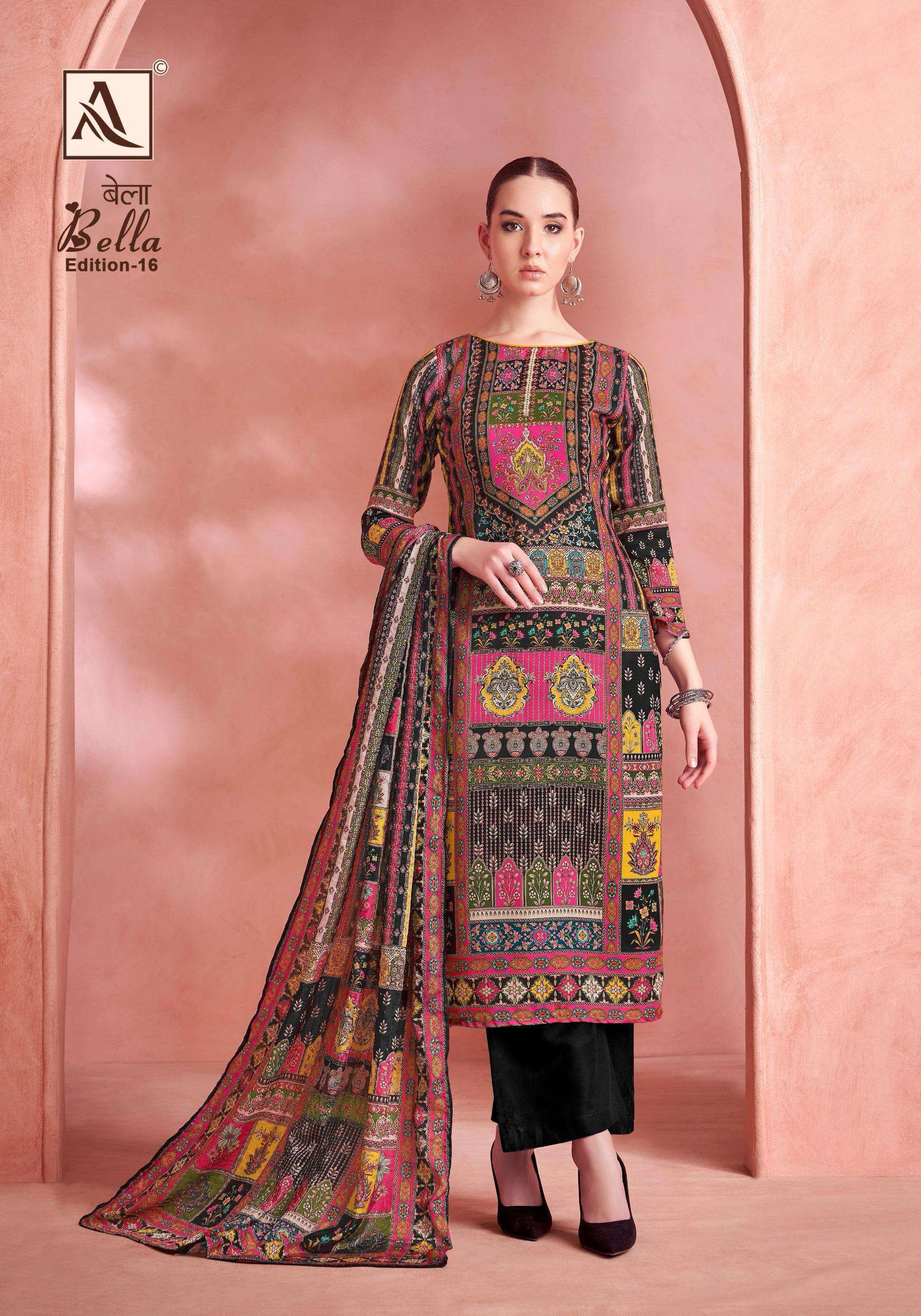 ALOK SUIT BELLA EDITION 16 PURE MUSLIN LADIES SUIT CATALOG EXPORTER IN SURAT 