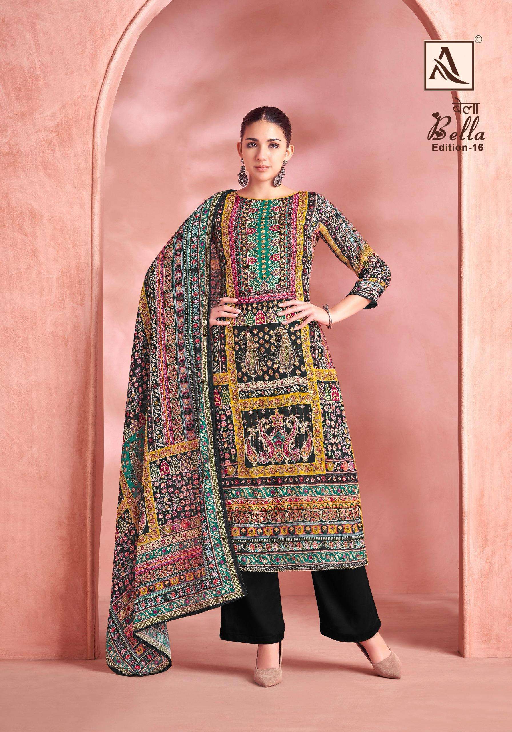 ALOK SUIT BELLA EDITION 16 PURE MUSLIN LADIES SUIT CATALOG EXPORTER IN SURAT 