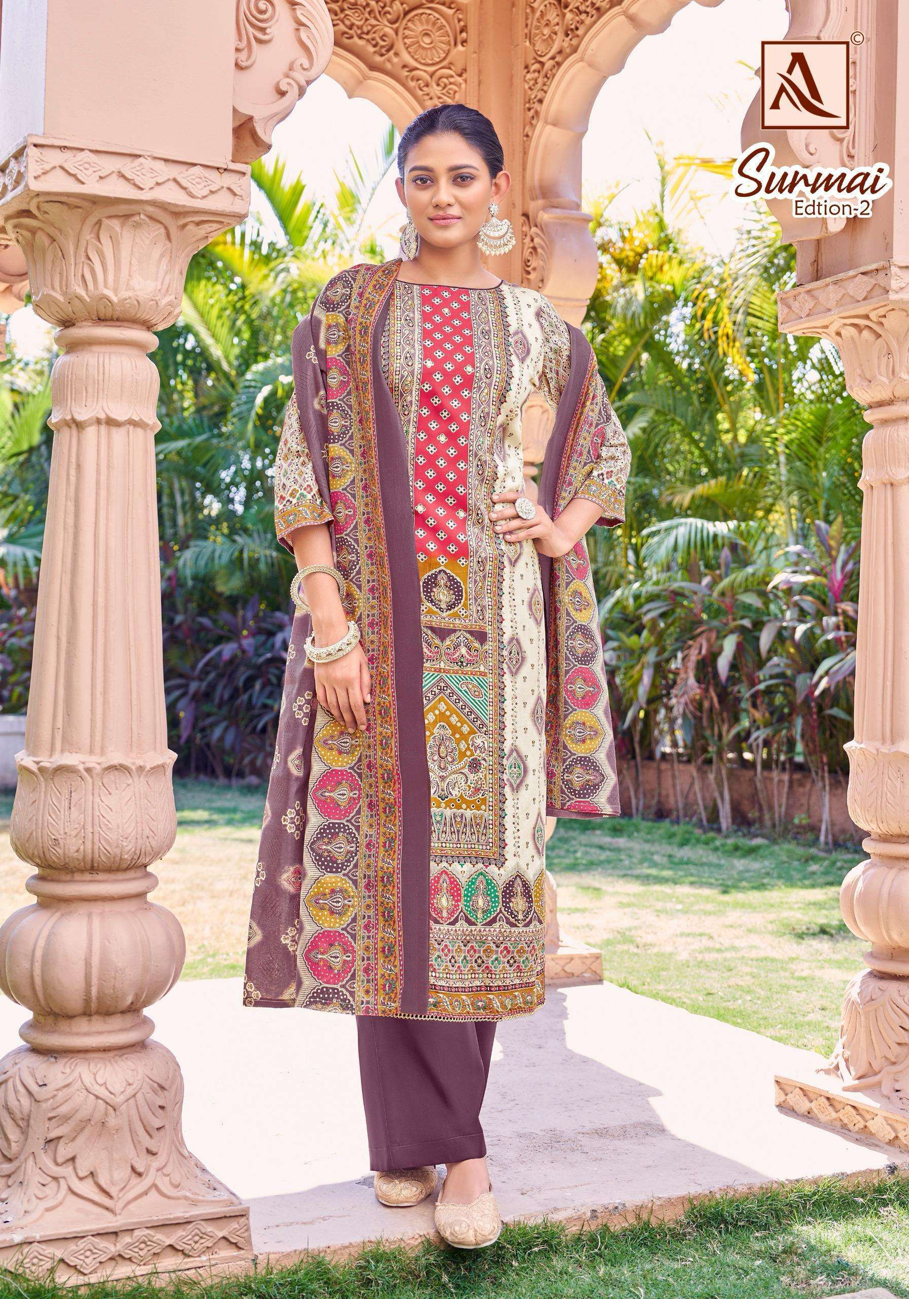 ALOK SUIT SURMAI EDITION 2 DESIGNER PRINT LADIES SUIT CATALOGUE EXPORTER 2025