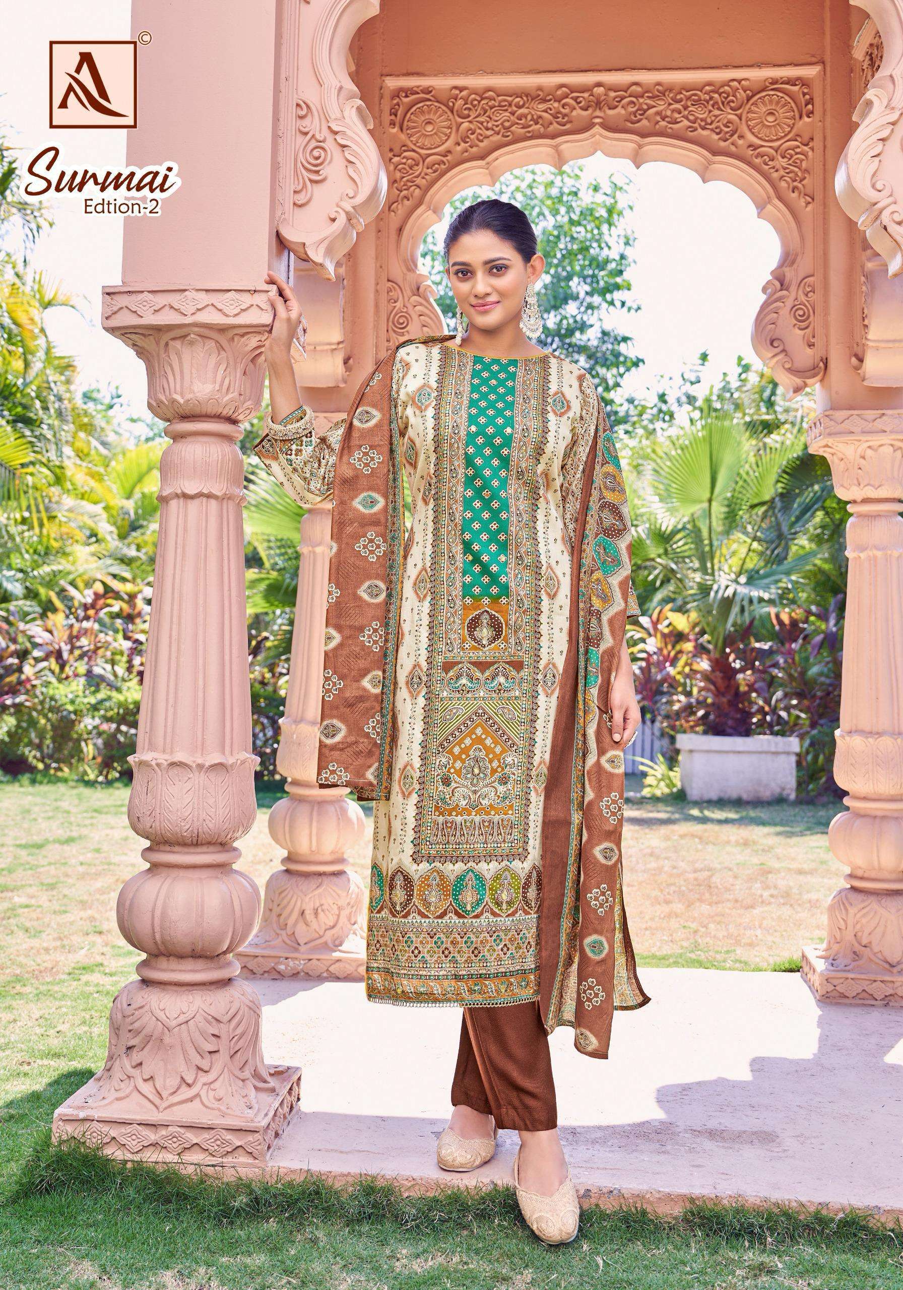 ALOK SUIT SURMAI EDITION 2 DESIGNER PRINT LADIES SUIT CATALOGUE EXPORTER 2025