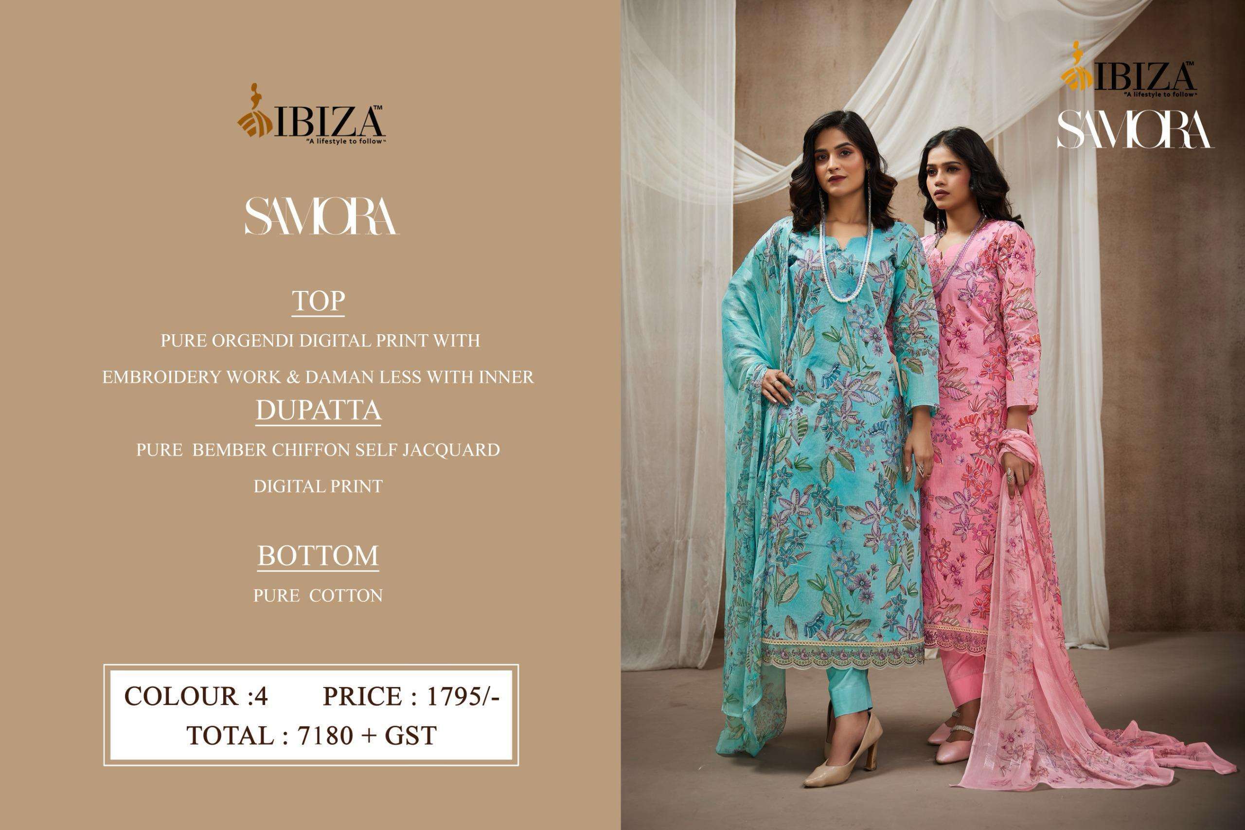 IBIZA SAMORA DESIGNER ORGANDY LADIES SUIT CATALOG WHOLESALE PRICE 