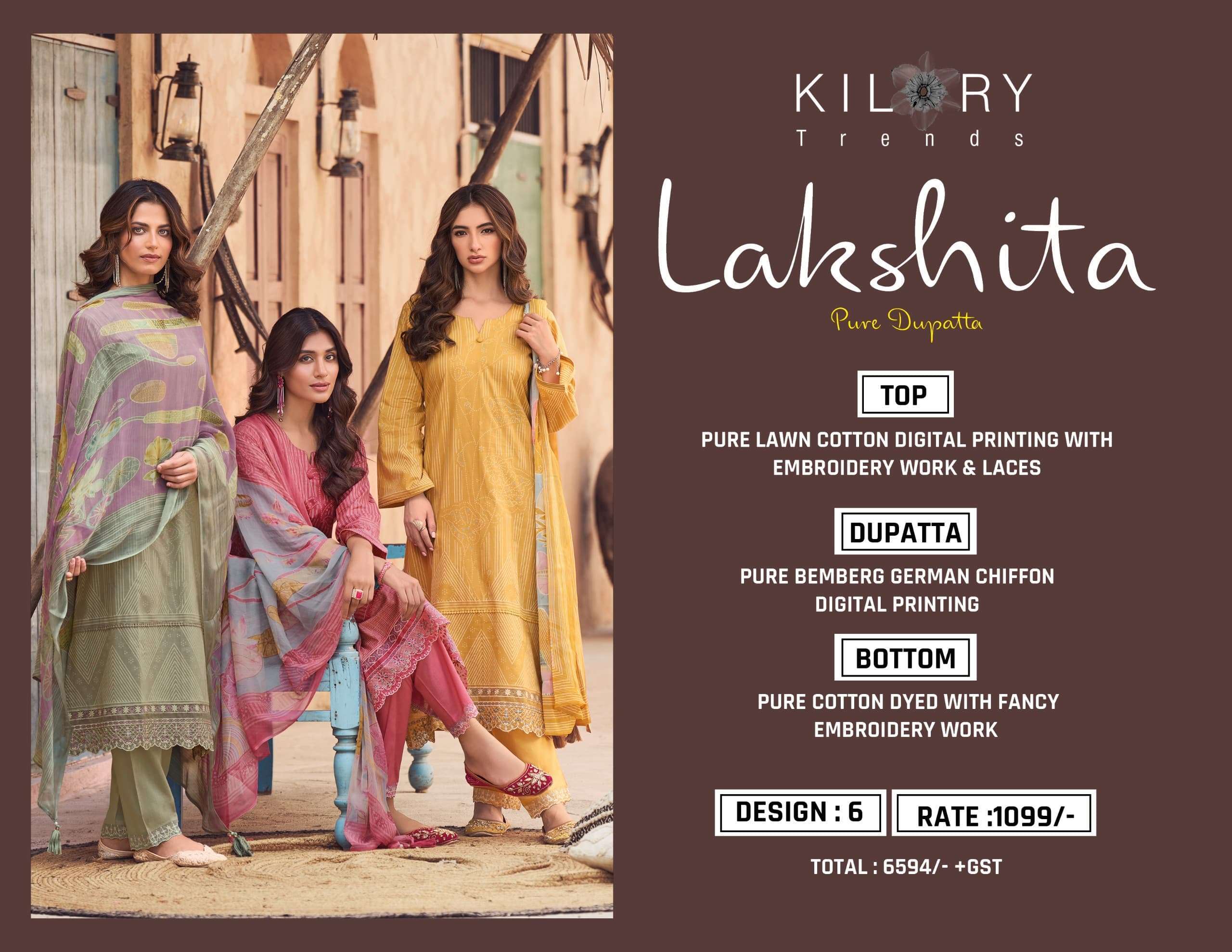 KILORY LAKHSHITA PURE LAWN COTTON DESIGNER SUIT CATALOG EXPORTER 2025