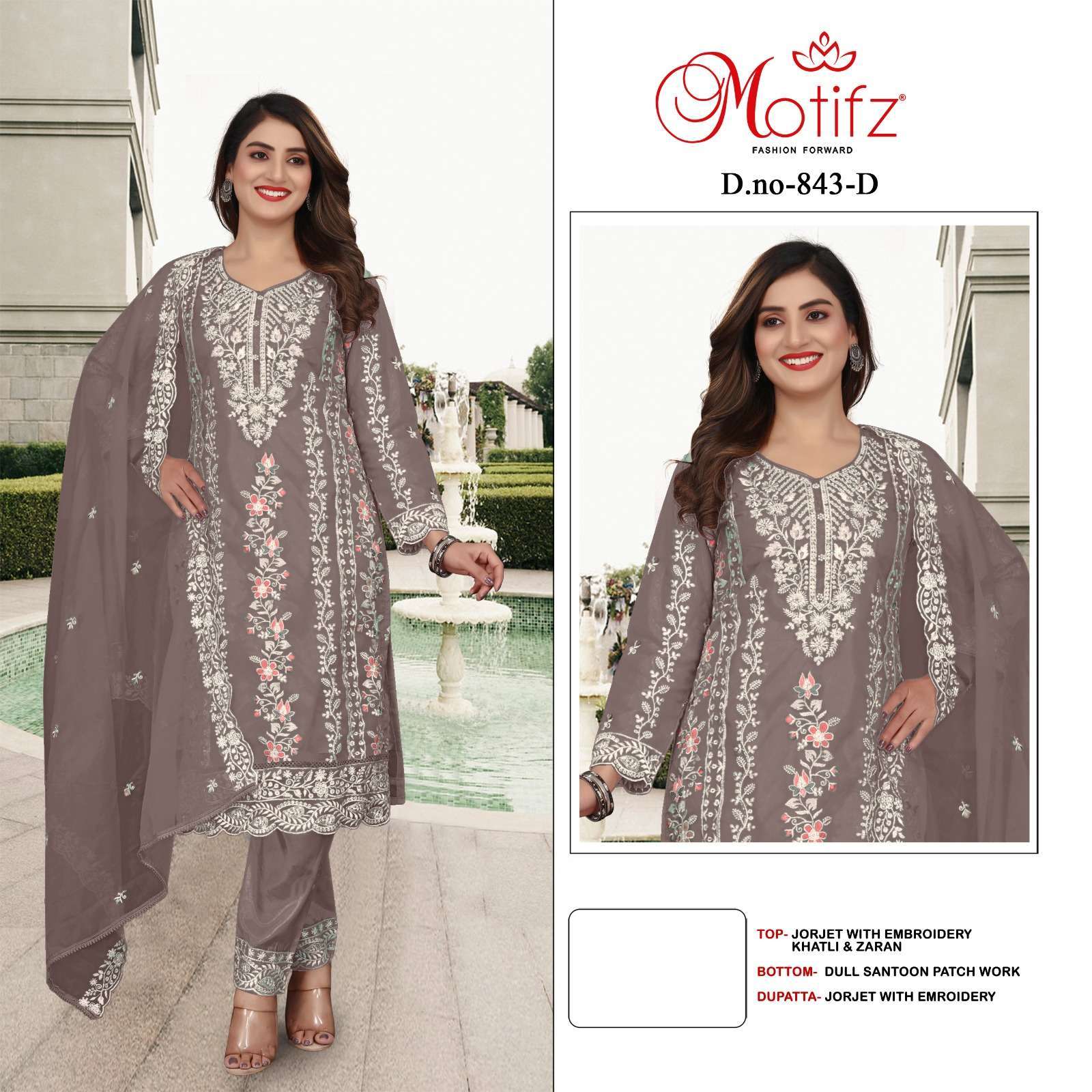 MOTIFZ 843 COLORS HEAVY WORK PAKISTANI GEORGETTE SUIT WHOLESALER 
