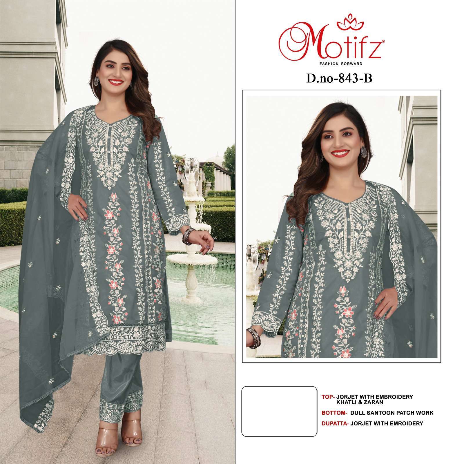 MOTIFZ 843 COLORS HEAVY WORK PAKISTANI GEORGETTE SUIT WHOLESALER 