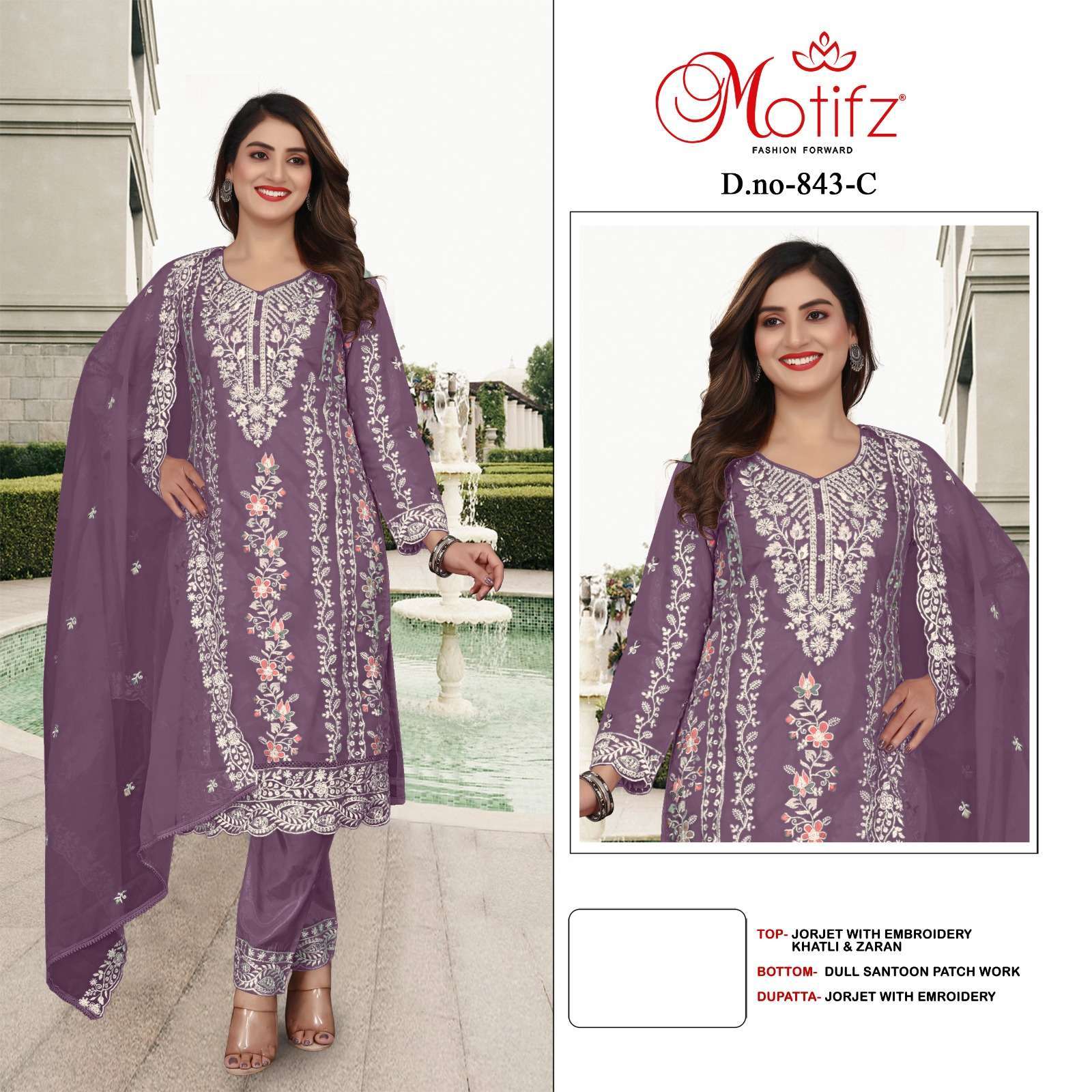 MOTIFZ 843 COLORS HEAVY WORK PAKISTANI GEORGETTE SUIT WHOLESALER 