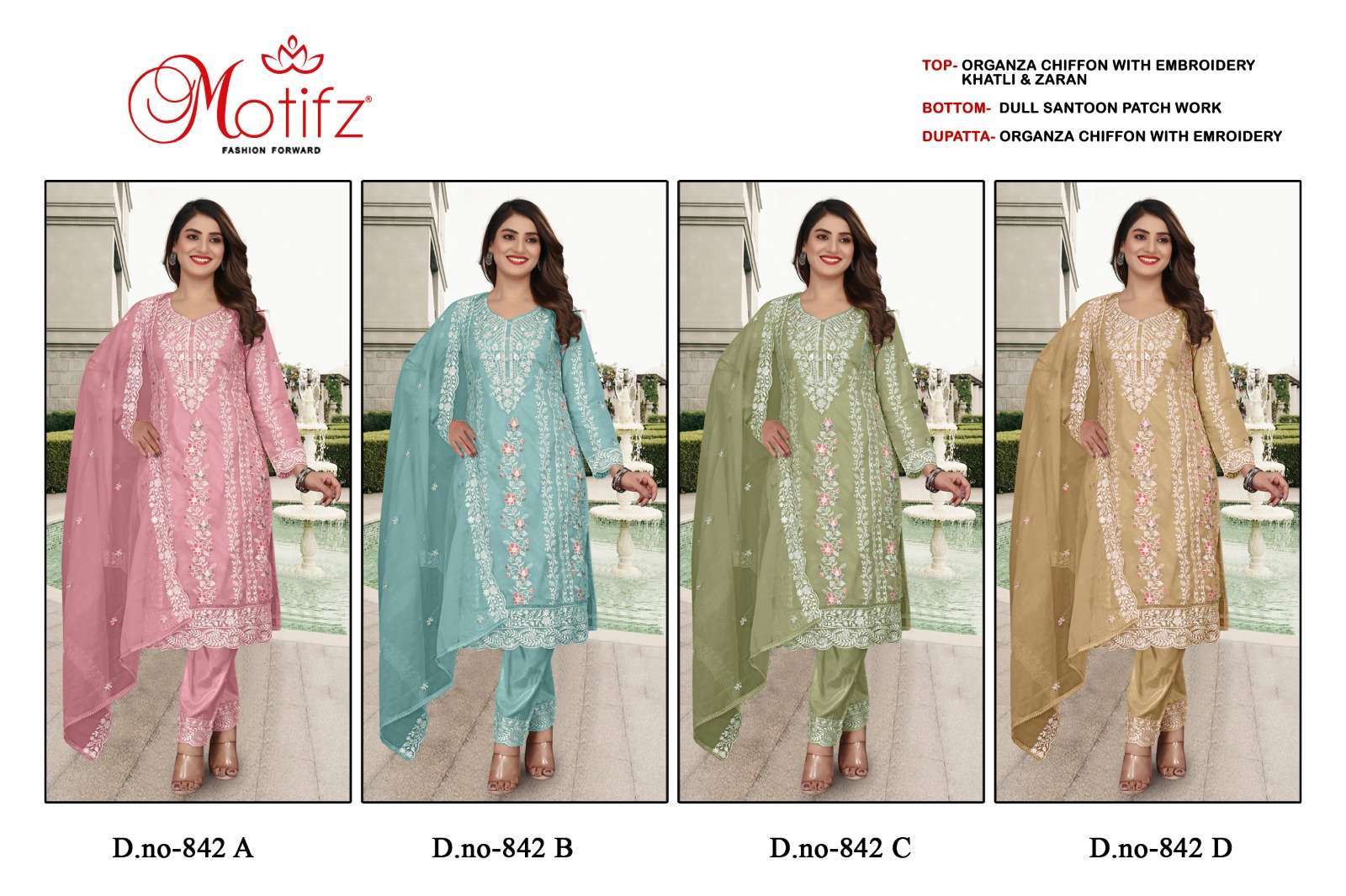 MOTIFZ FASHION 842 COLORS HEAVY EMBROIDERY CHIFFON SUIT WHOLESALER 2025