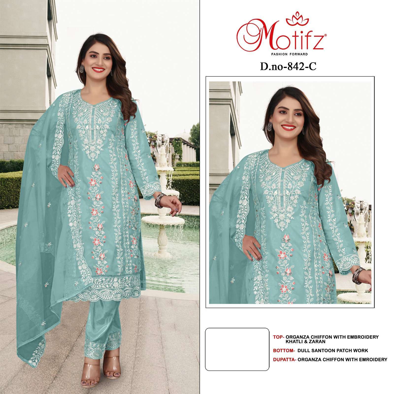 MOTIFZ FASHION 842 COLORS HEAVY EMBROIDERY CHIFFON SUIT WHOLESALER 2025