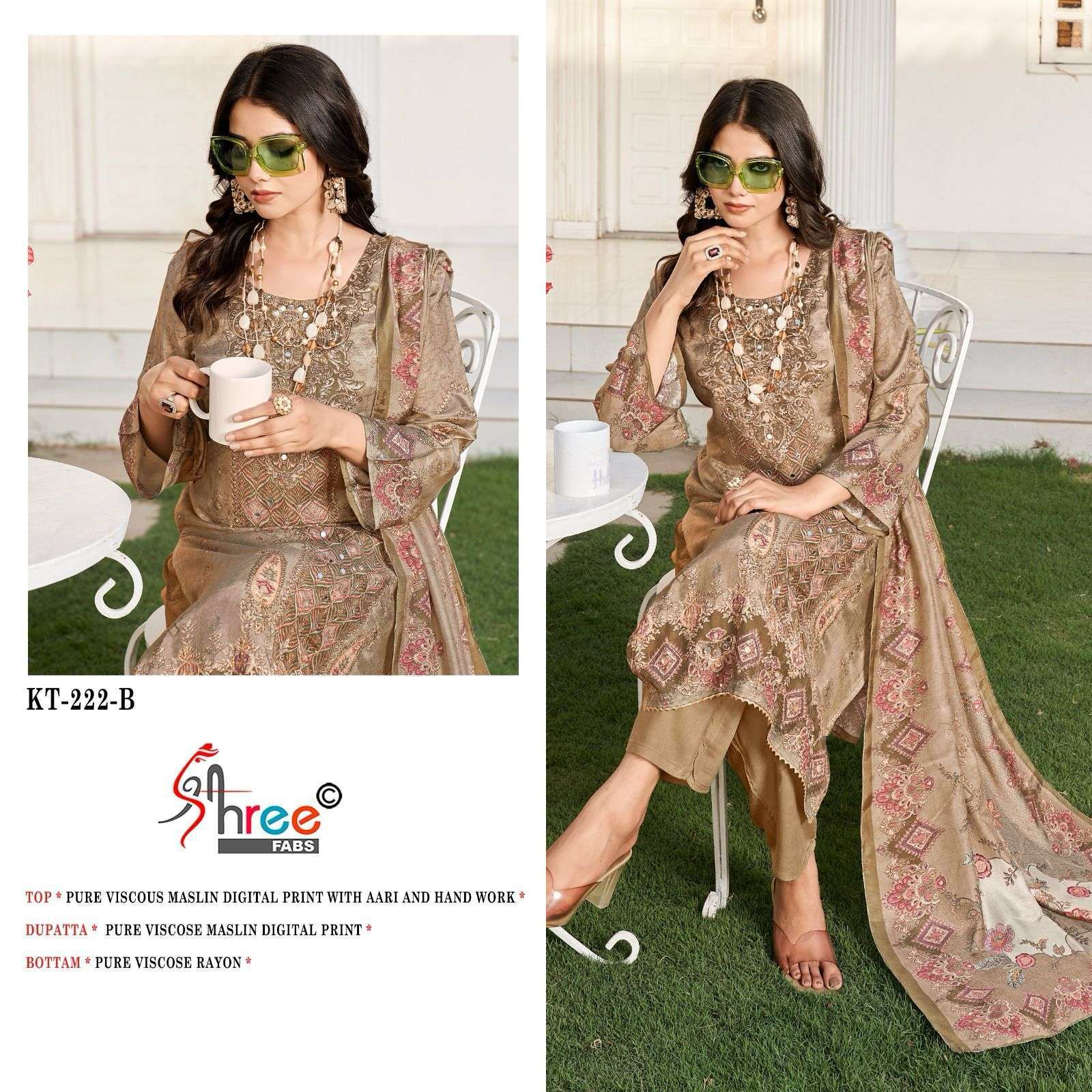 SHREE FAB KT 222 COLORS PAKISTANI MUSLIN SUIT CATALOG EXPORTER 2025