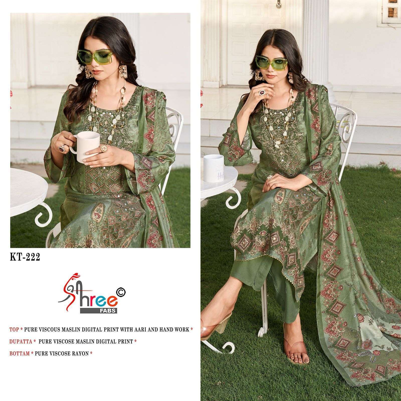 SHREE FAB KT 222 COLORS PAKISTANI MUSLIN SUIT CATALOG EXPORTER 2025