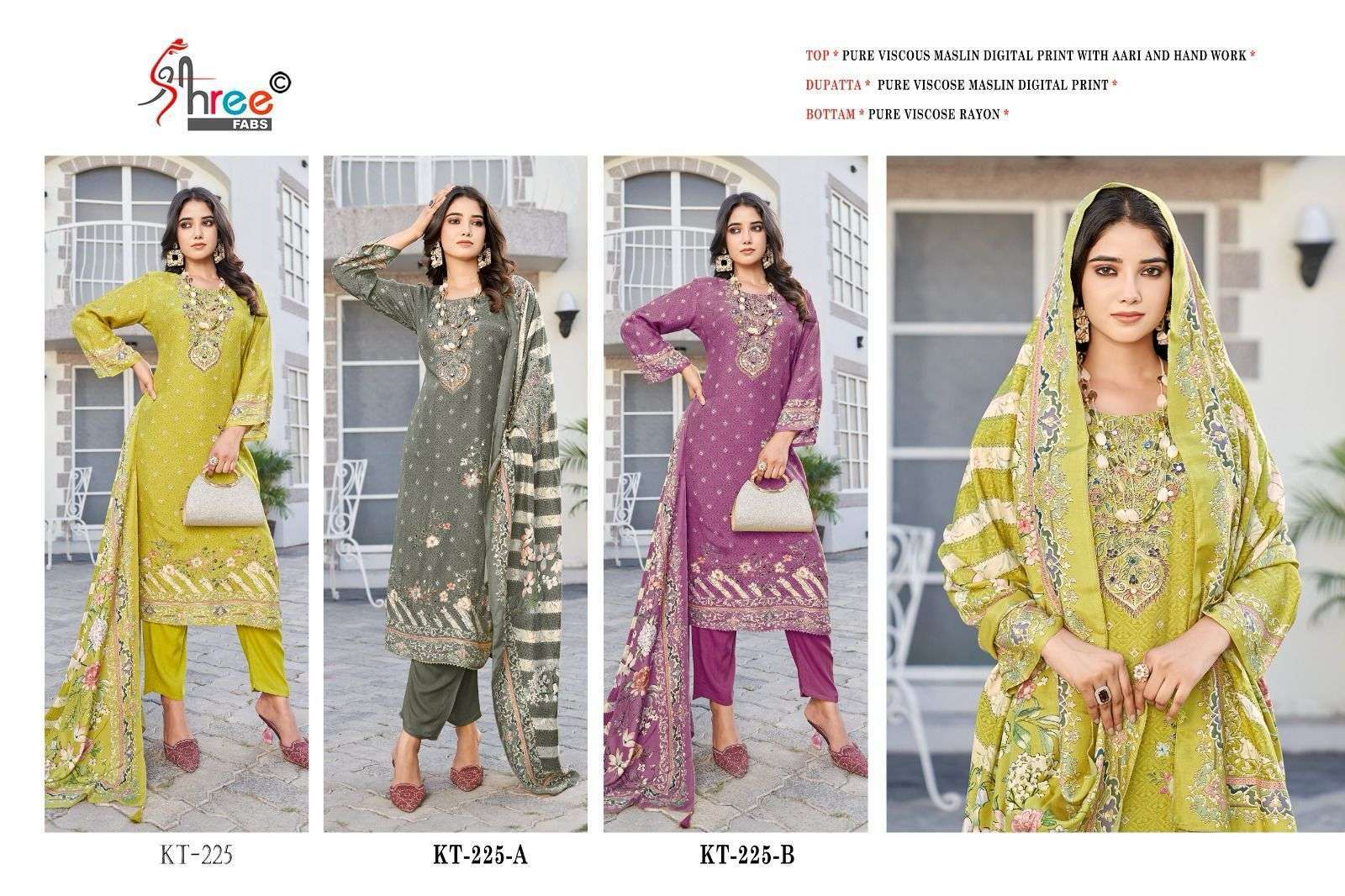 SHREE FAB KT 225 COLORS DIGITAL PRINTED PURE MUSLIN SUIT CATALOG SUPPLIER 2024