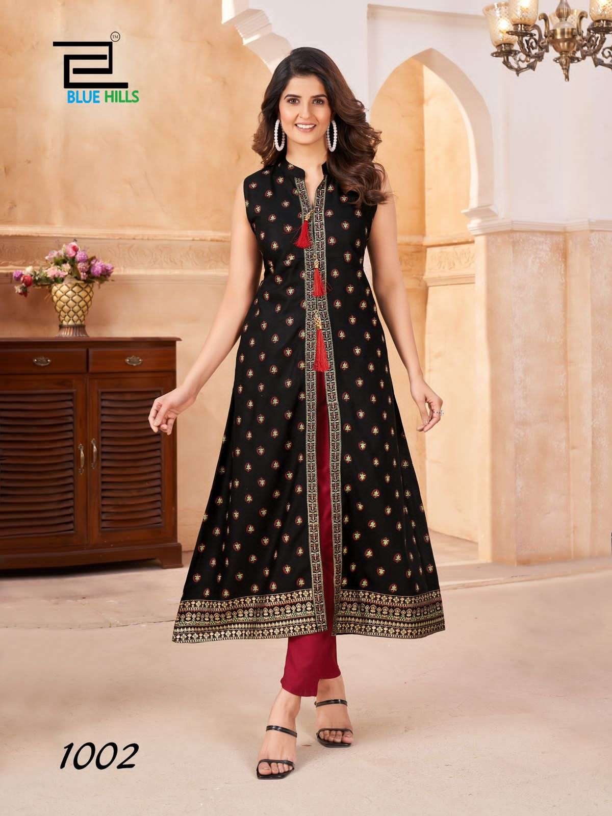 BLUE HILLS CAT WALK RAYON PRINTED KURTI CATALOGUE 