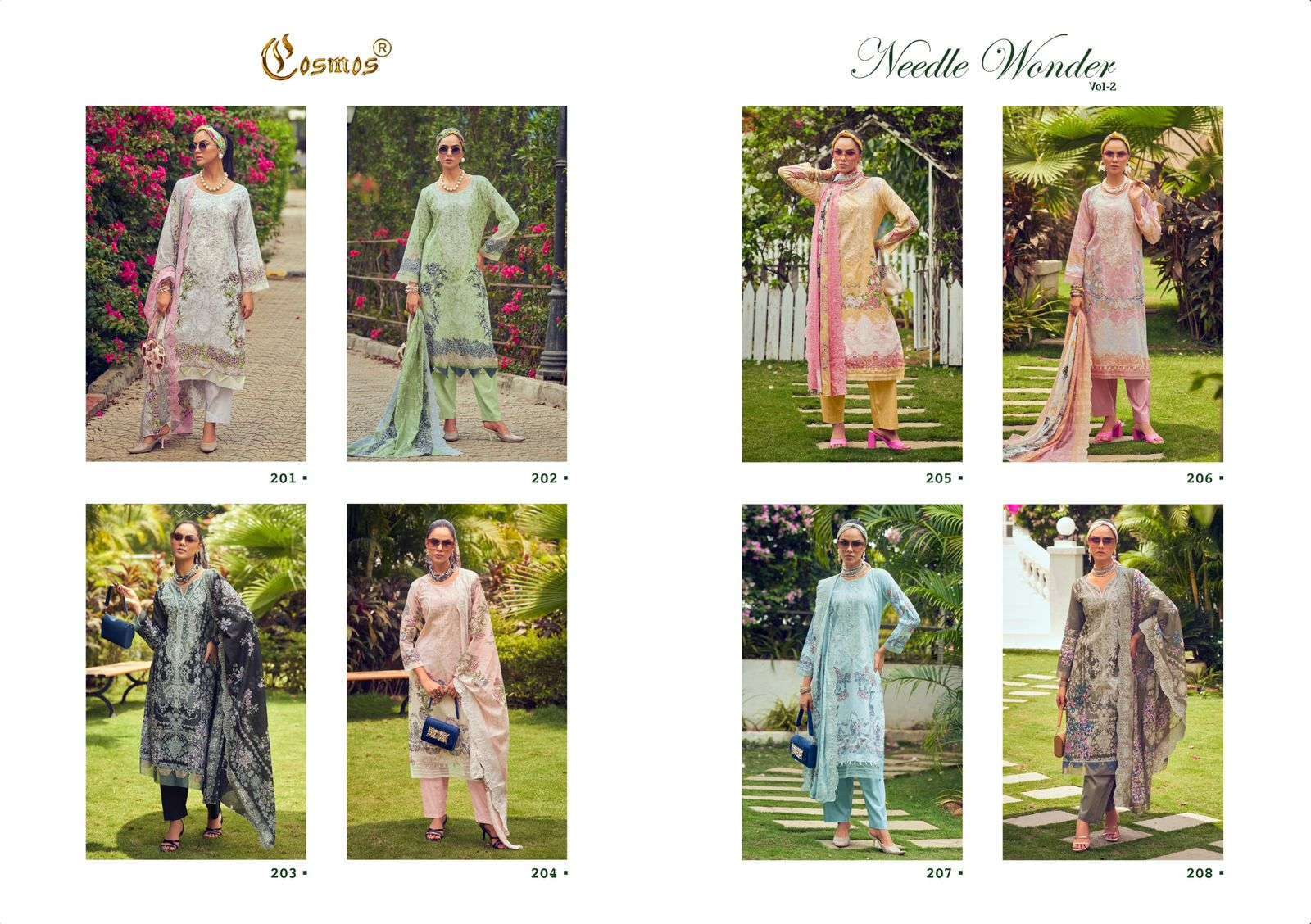 COSMOS NEEDLE WONDER VOL 2 PAKISTANI LAWN COTTON SUIT CATALOGUE DEALER 