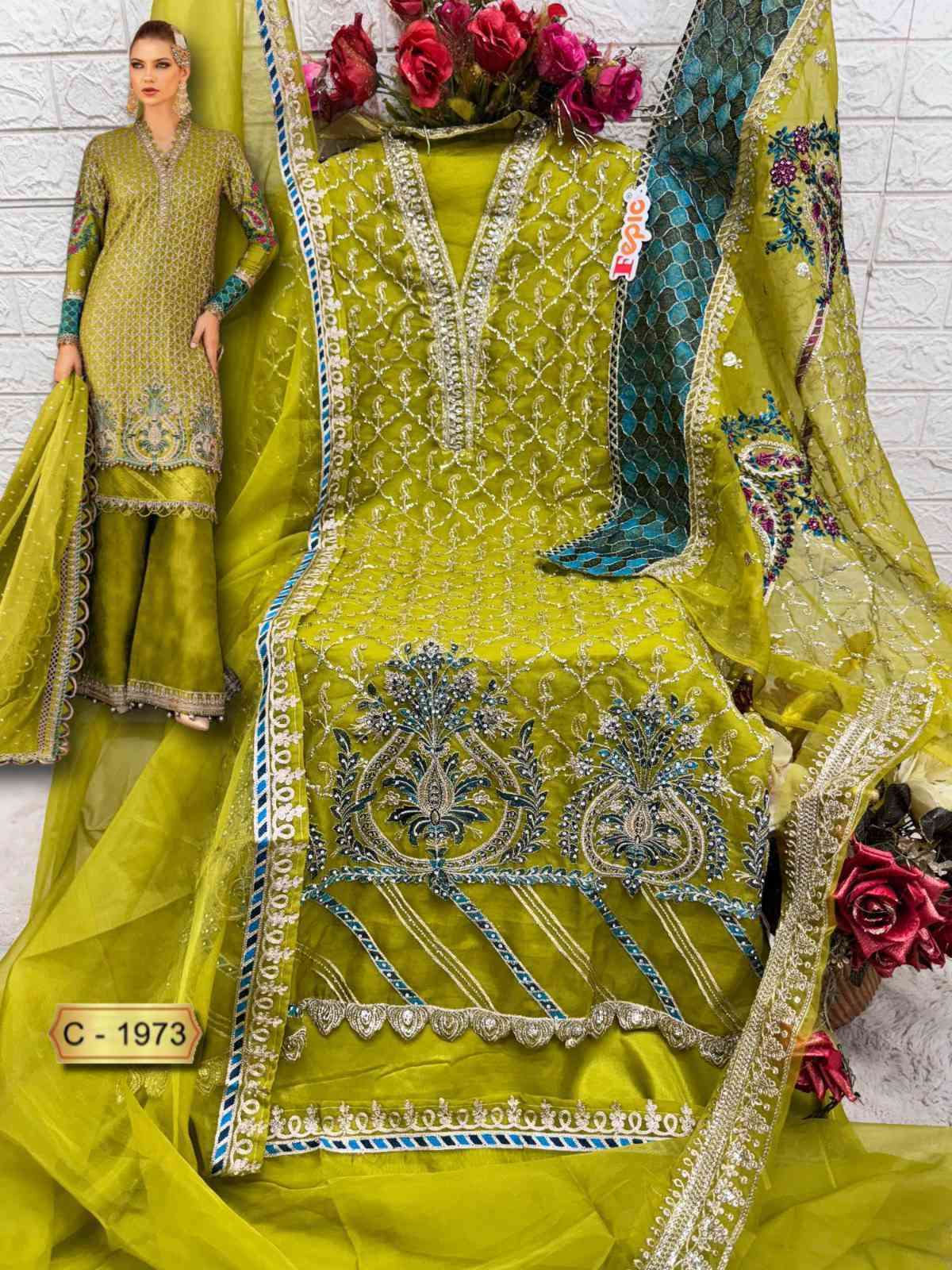 FEPIC C 1973 COLORS ORGANZA EMBROIDERY WORK PAKISTANI SUIT WHOLESALER 2025
