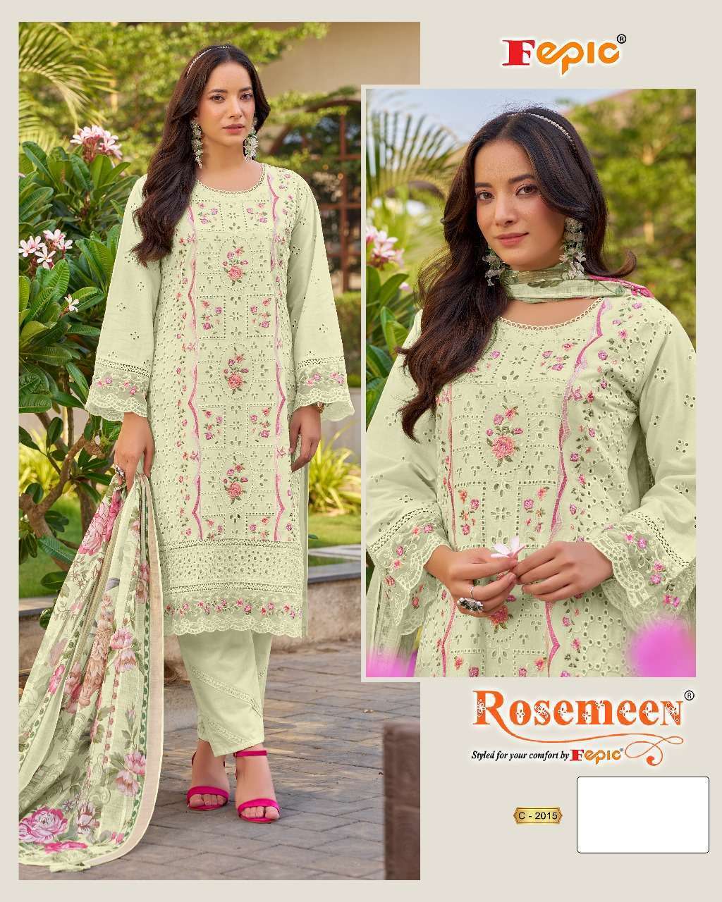 FEPIC C 2015 COLORS DESIGNER EMBRODERY WORK COTTON SUIT WHOLESALER 2025