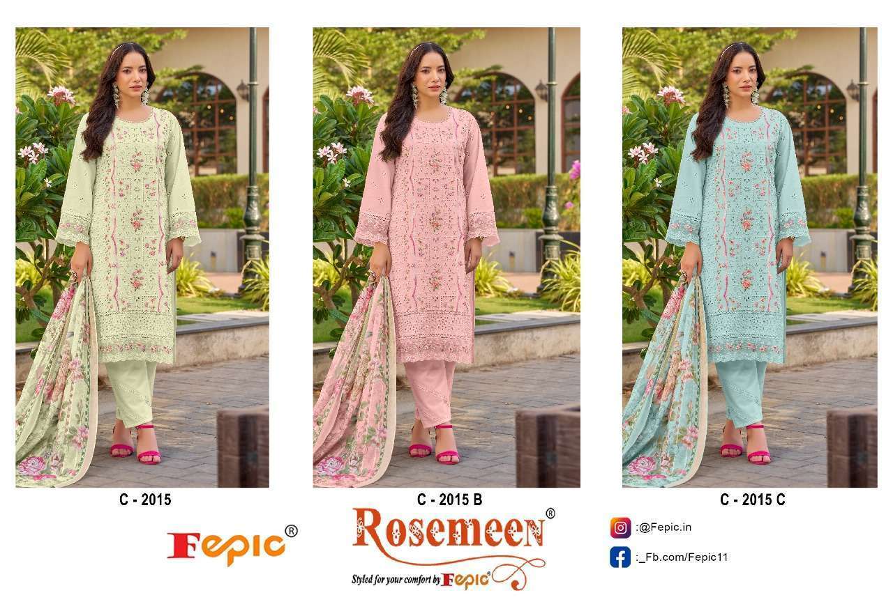 FEPIC C 2015 COLORS DESIGNER EMBRODERY WORK COTTON SUIT WHOLESALER 2025
