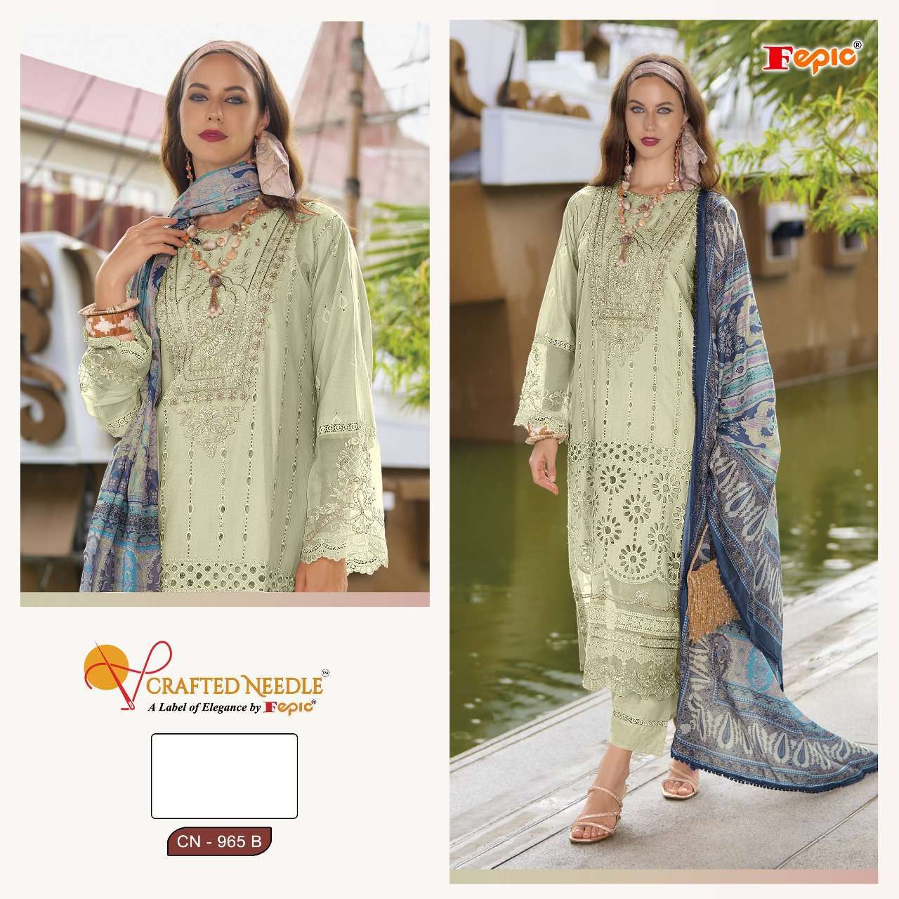 FEPIC CN 965 COLORS DESIGNER EMBRODERD COTTON SUIT WHOLESALER 2025