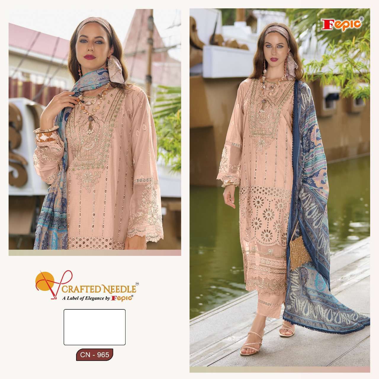 FEPIC CN 965 COLORS DESIGNER EMBRODERD COTTON SUIT WHOLESALER 2025
