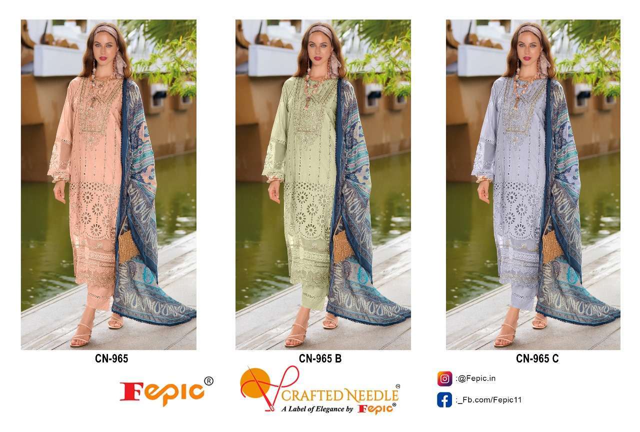 FEPIC CN 965 COLORS DESIGNER EMBRODERD COTTON SUIT WHOLESALER 2025