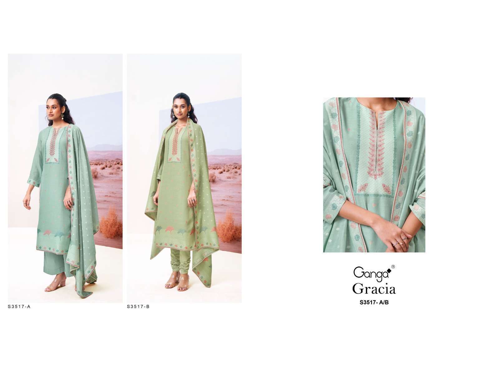 GANGA FASHION CRACIA 3517 VISCOSE SILK SALWER KAMEEZ CATALOGUE WHOLESALER 