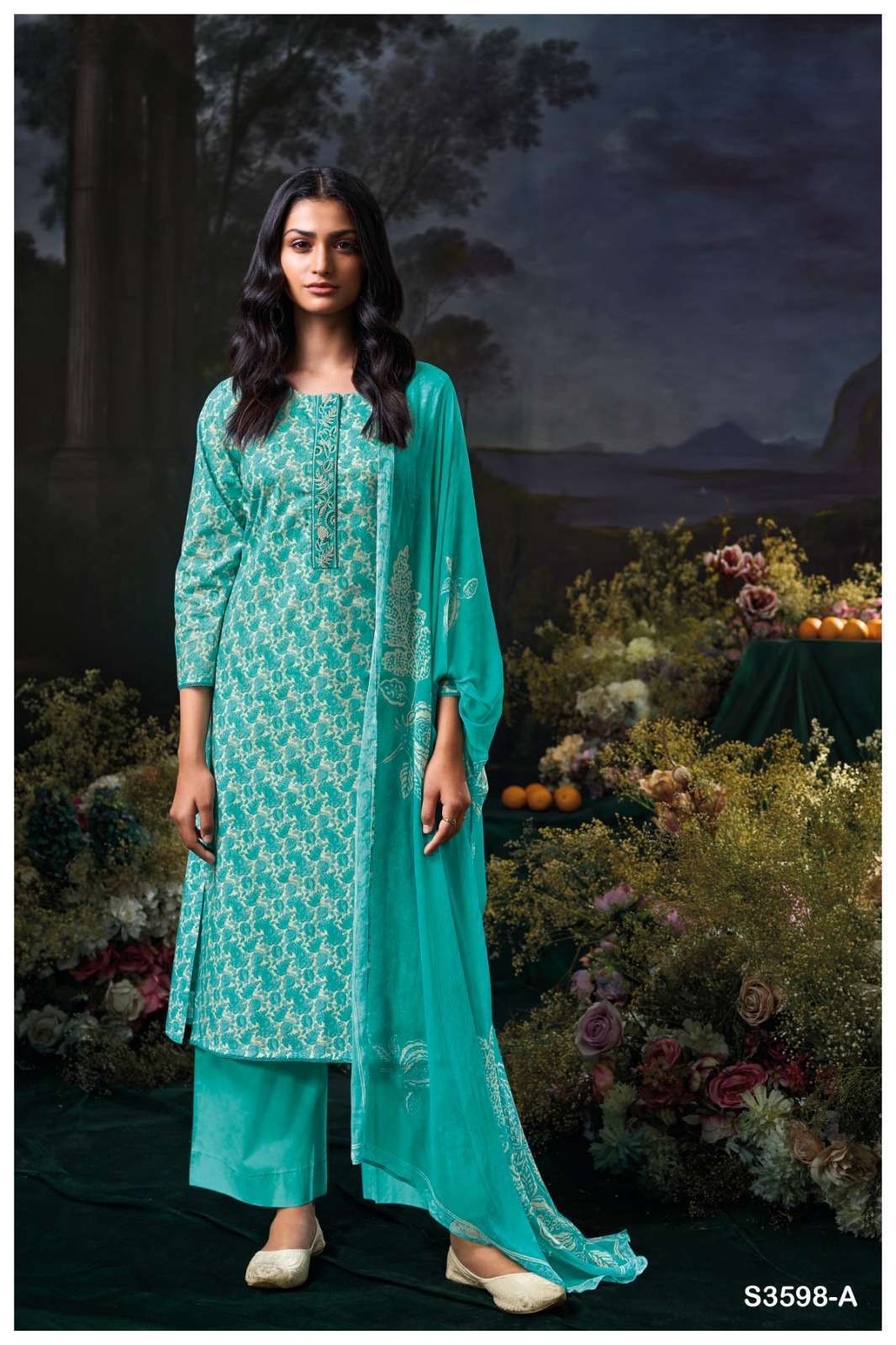 GANGA FLORA 3598 COLORS COTTON PRINTED SALWER KAMEEZ CATALOG EXPORTER 