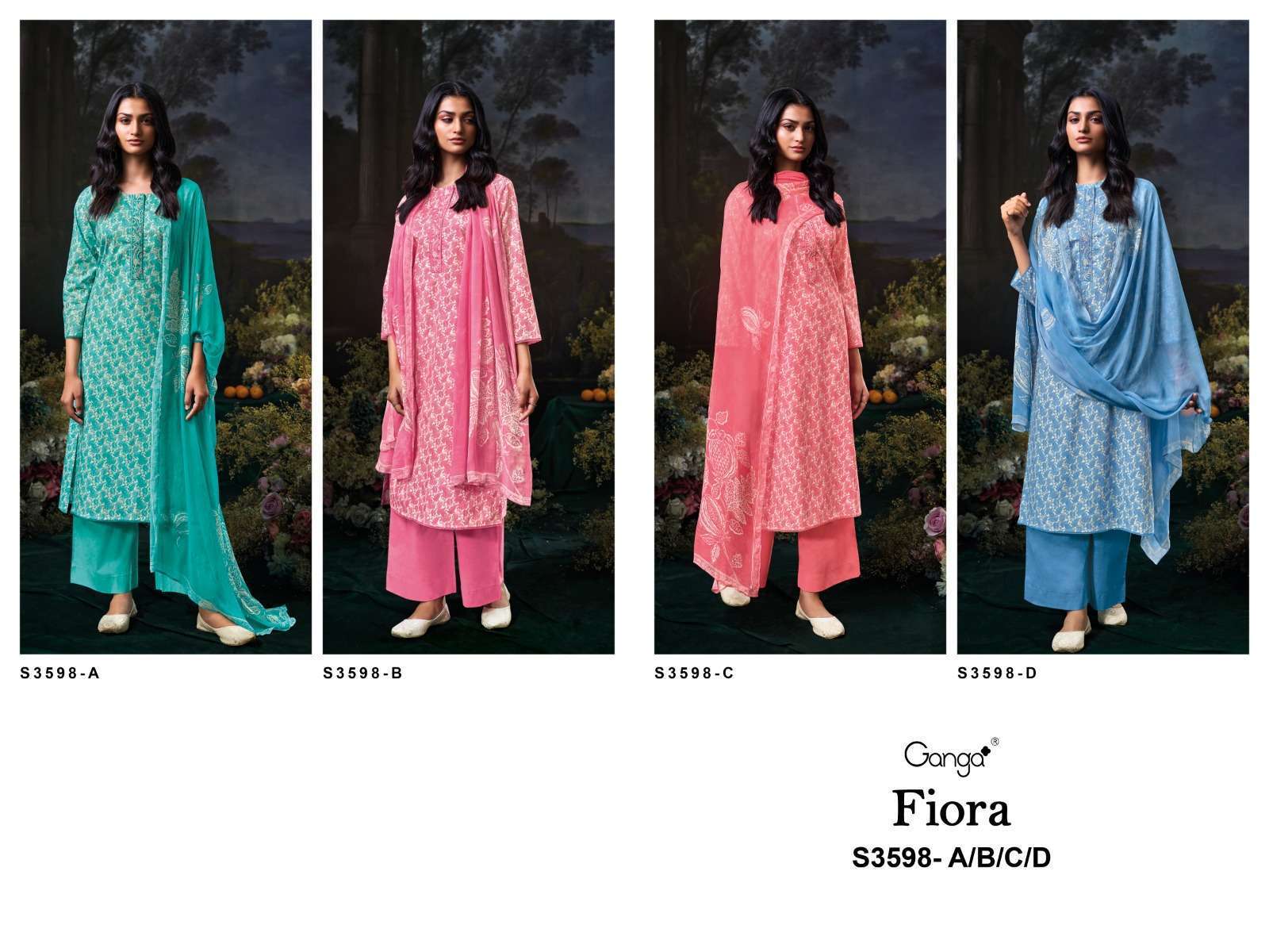 GANGA FLORA 3598 COLORS COTTON PRINTED SALWER KAMEEZ CATALOG EXPORTER 