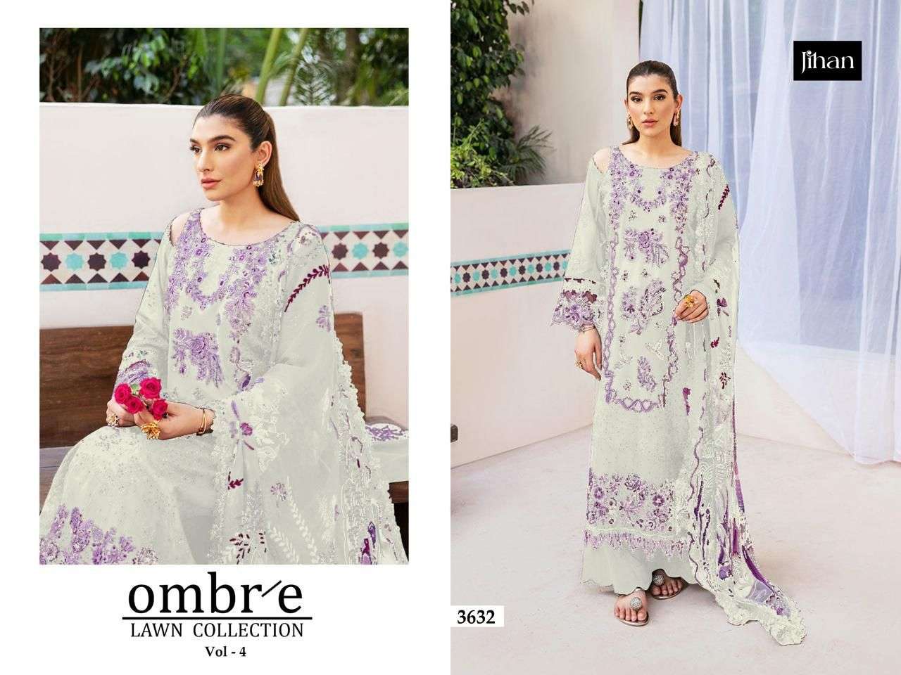 JIHAN LATEST CATALOGUE OMBRE VOL 4 LAWN COTTON PAKISTANI SUIT WHOLESALER 