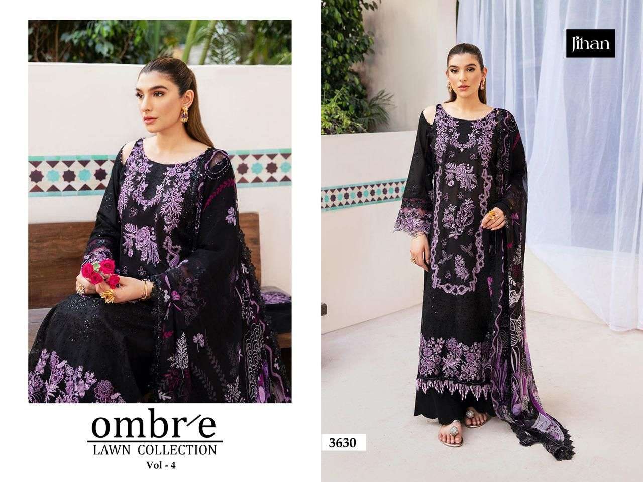 JIHAN LATEST CATALOGUE OMBRE VOL 4 LAWN COTTON PAKISTANI SUIT WHOLESALER 