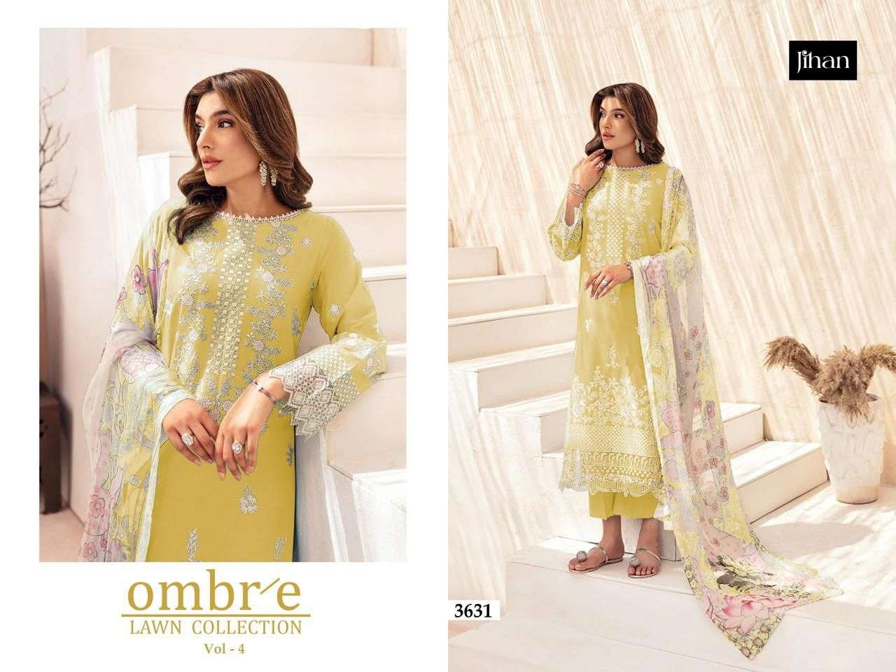 JIHAN LATEST CATALOGUE OMBRE VOL 4 LAWN COTTON PAKISTANI SUIT WHOLESALER 