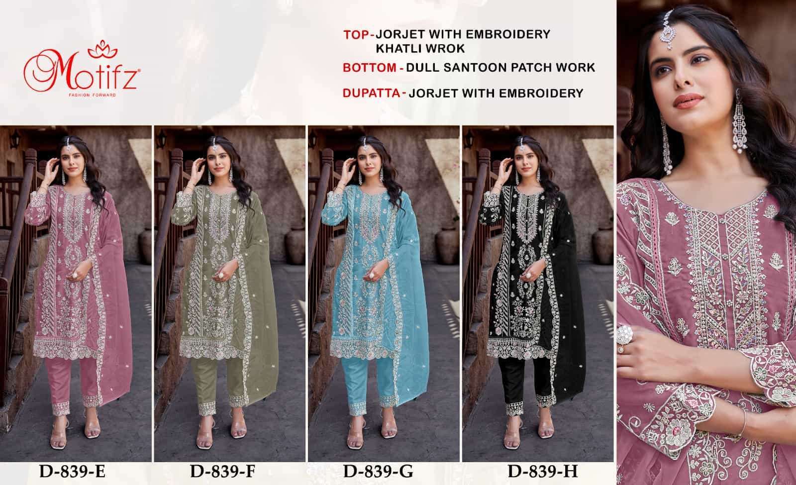 MOTIFZ 839 COLORS VOL 2 HEAVY WORK PAKISTANI GEORGETTE SUIT WHOLESALER 